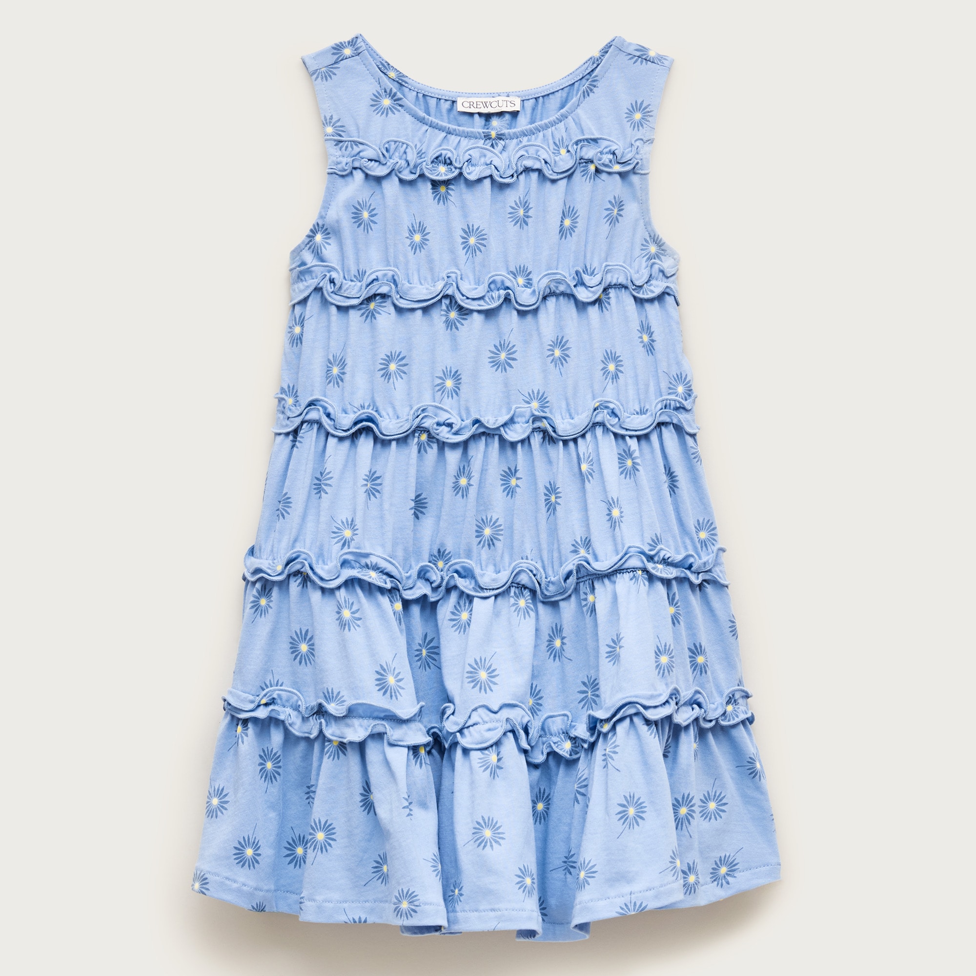 Girls' tiered lettuce-edge dress in broken-in jersey