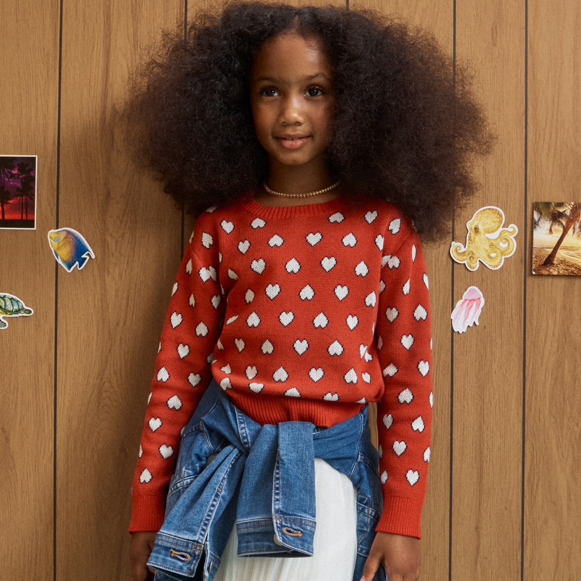  Girls' heart crewneck sweater