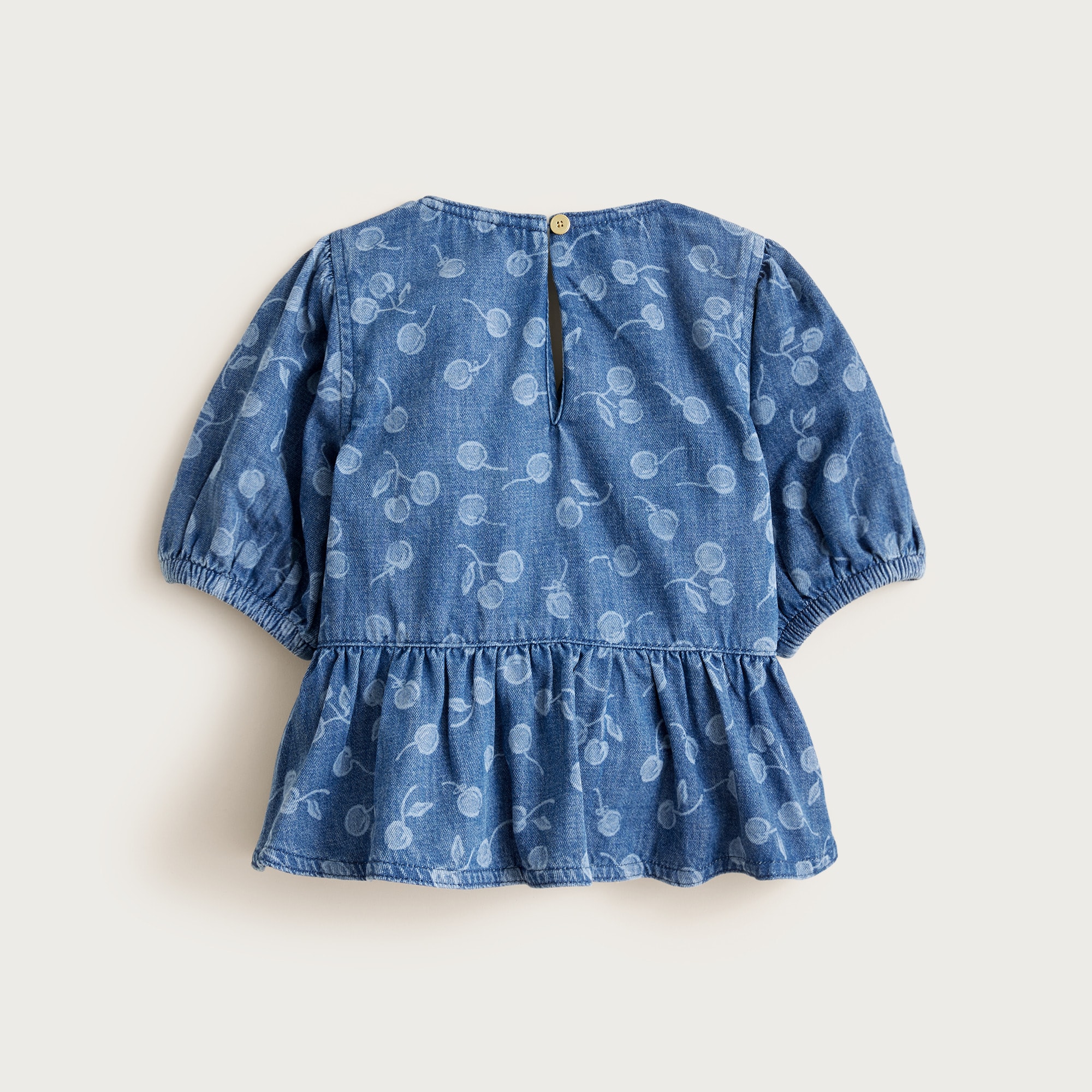 Girls' puff-sleeve cherry top in drapey denim
