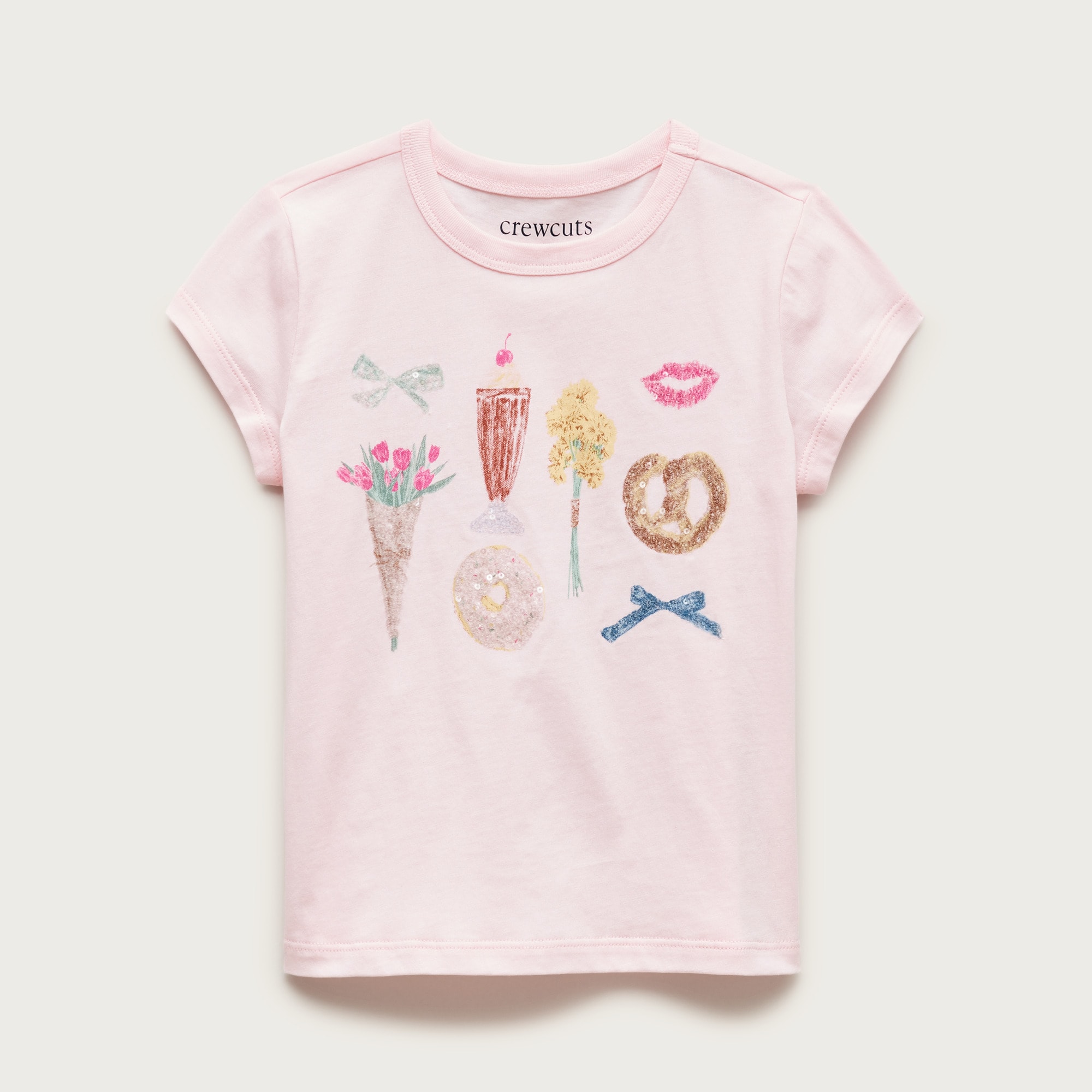 Girls' short-sleeve treasures graphic T-shirt with sequins