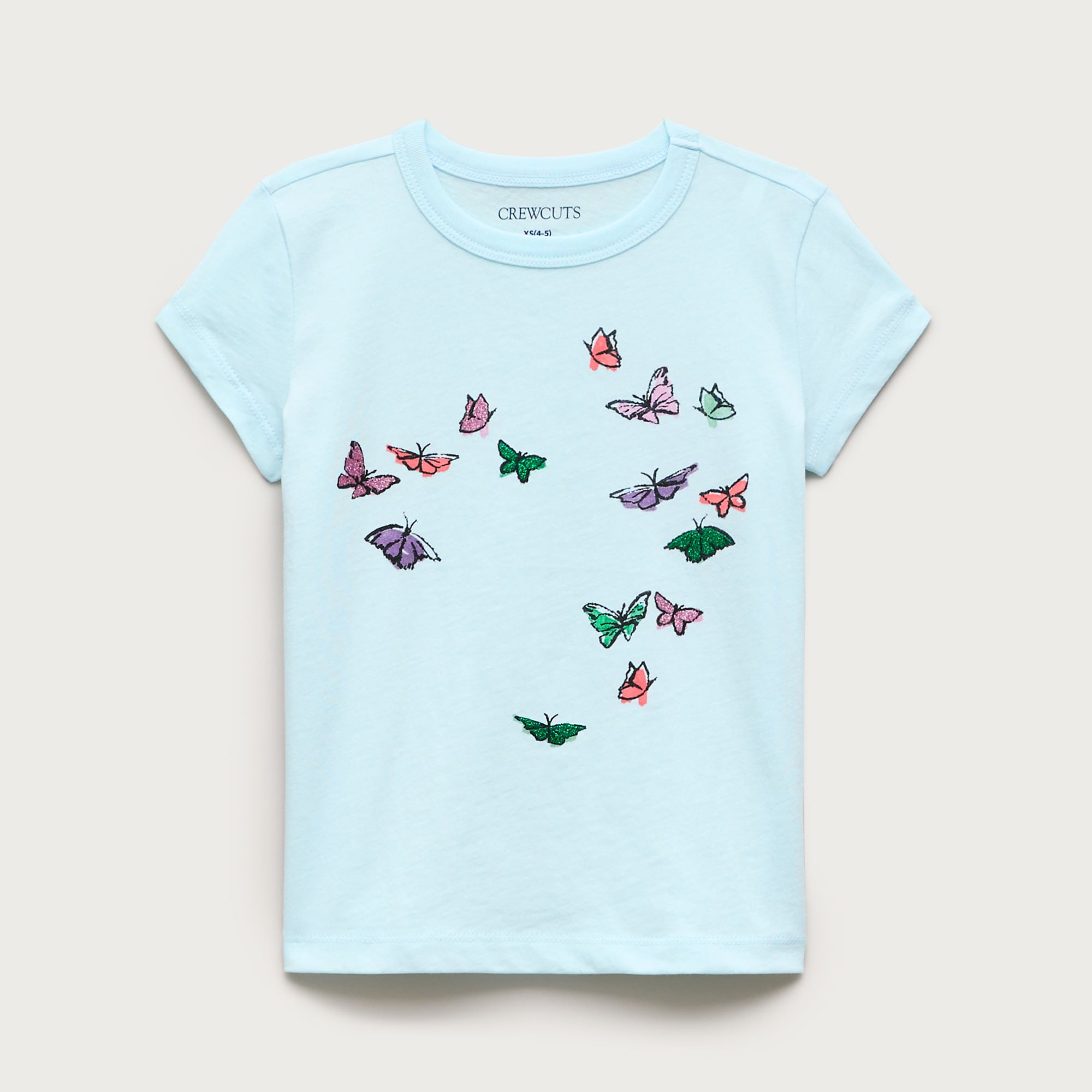 Girls' short-sleeve butterfly graphic T-shirt with sequins