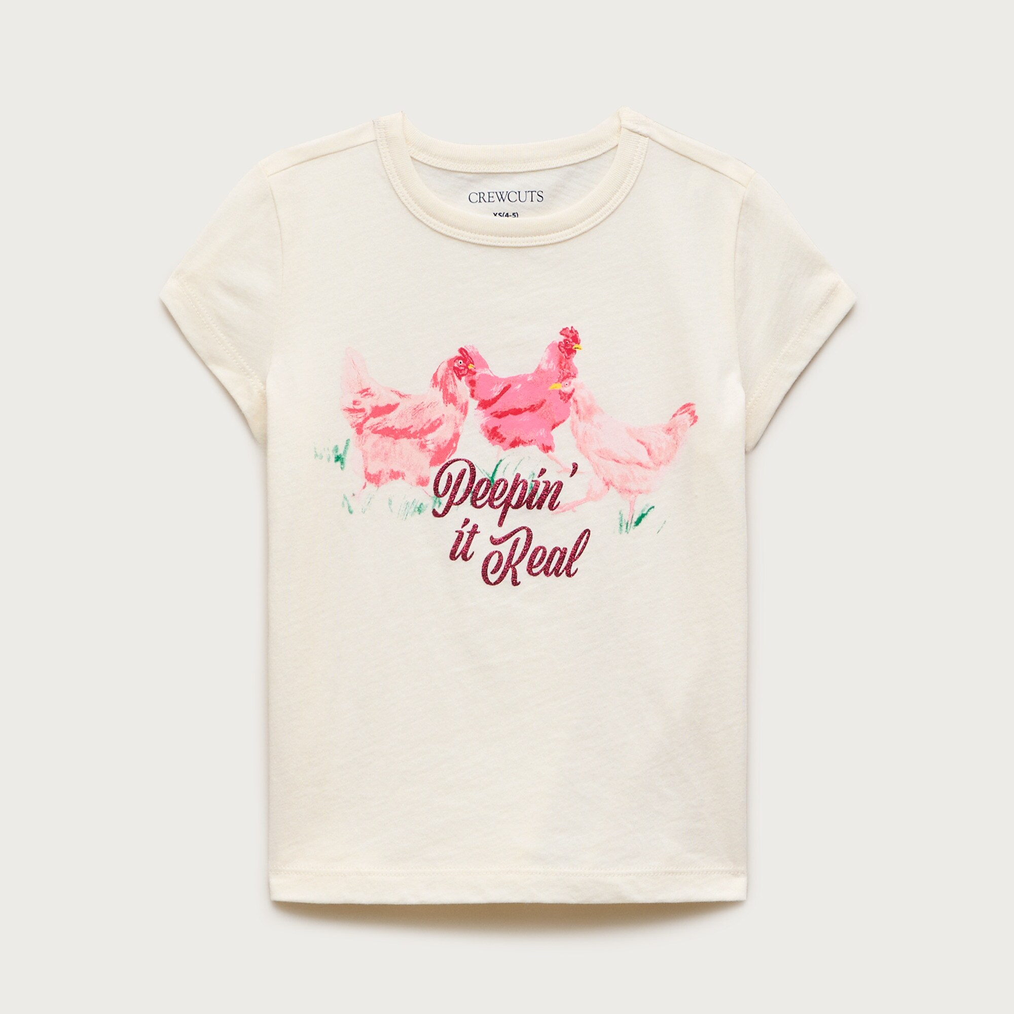 Girls' short-sleeve "Peepin' it real" graphic T-shirt with sequins