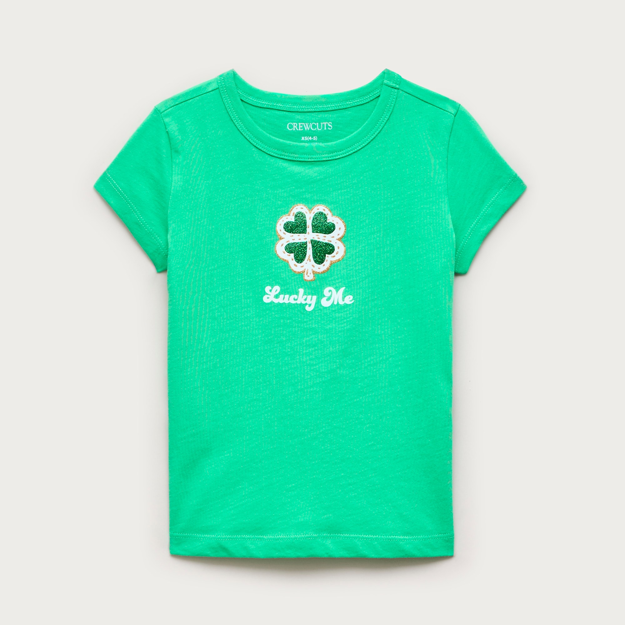 Girls' short-sleeve shamrock graphic T-shirt with glitter