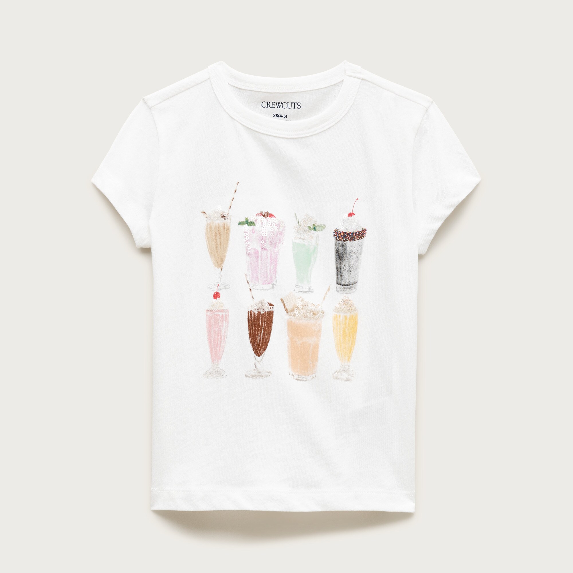 Girls' short-sleeve milkshake graphic T-shirt with sequins