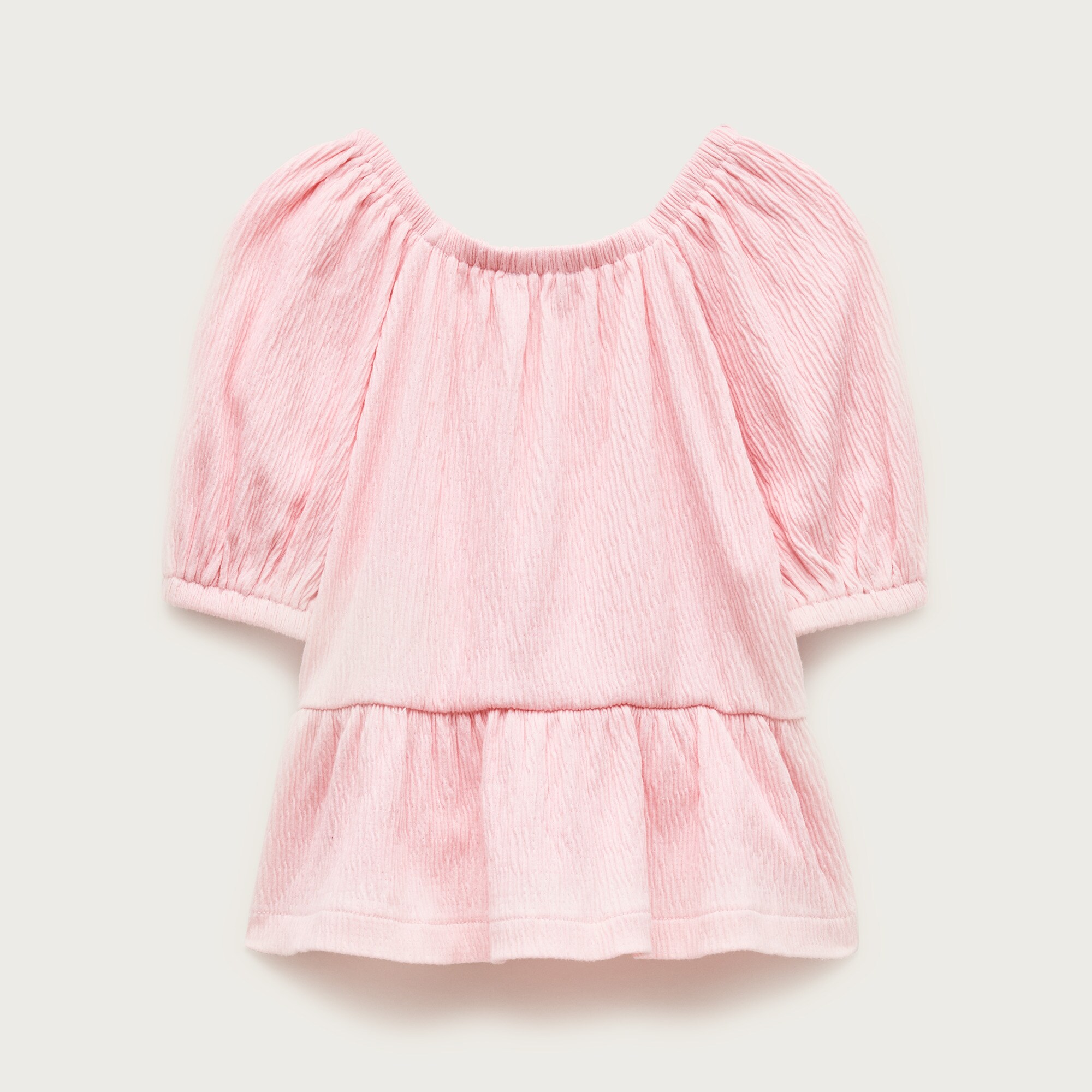 Girls' puff-sleeve top in crinkle jersey