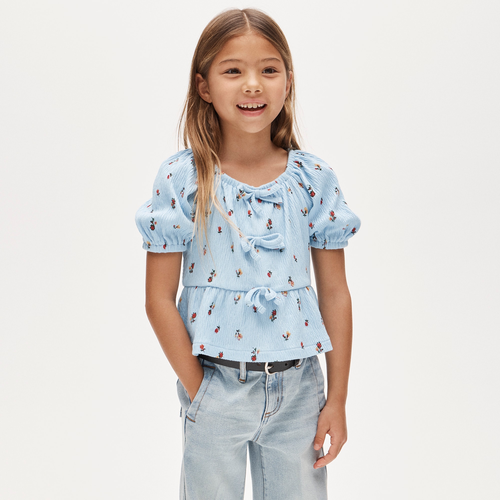 トップス Girls puff sleeve tops white Girls' Puff-sleeve Top In Crinkle Jersey For Girls | J.Crew