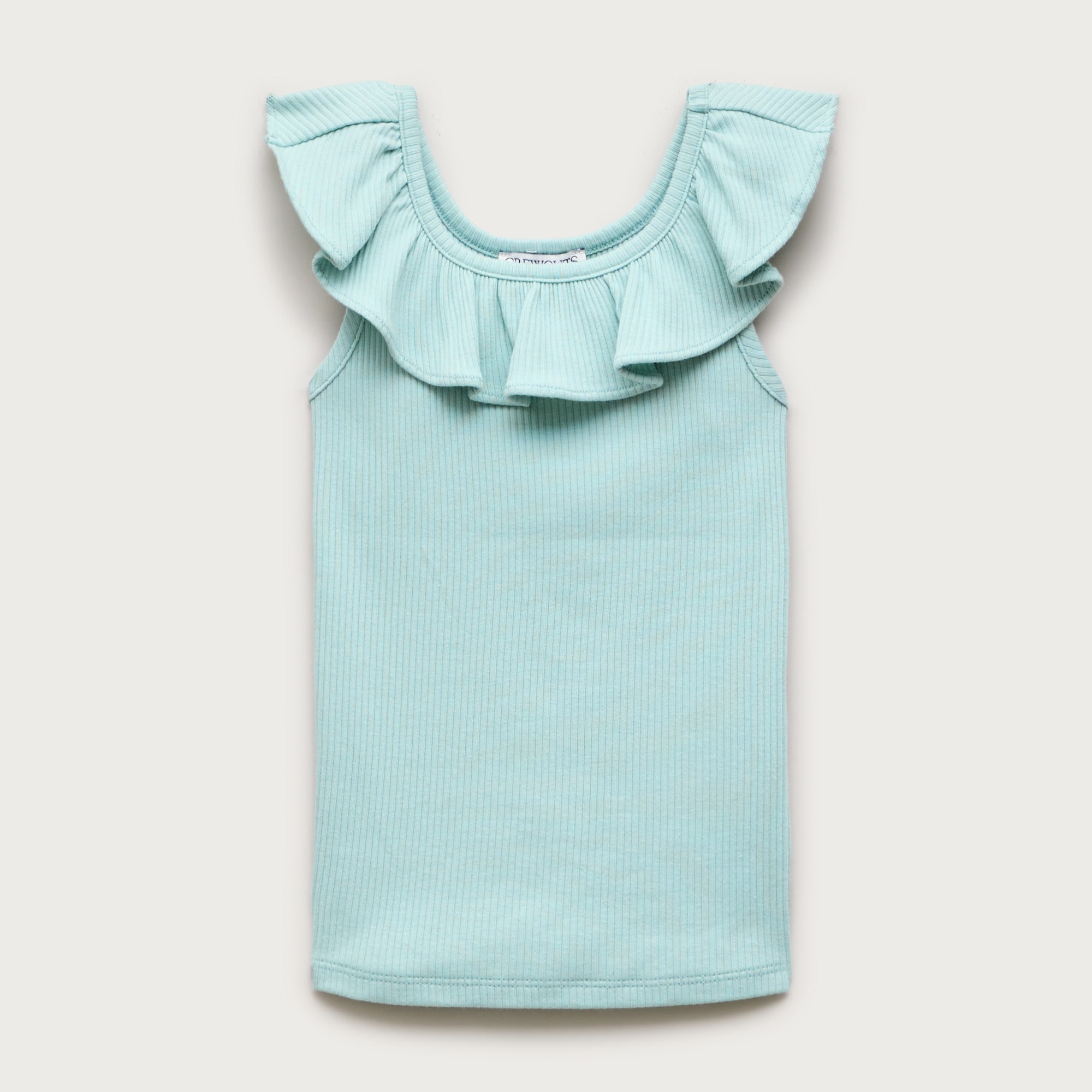  Girls' ruffle-shoulder tank top in vintage rib
