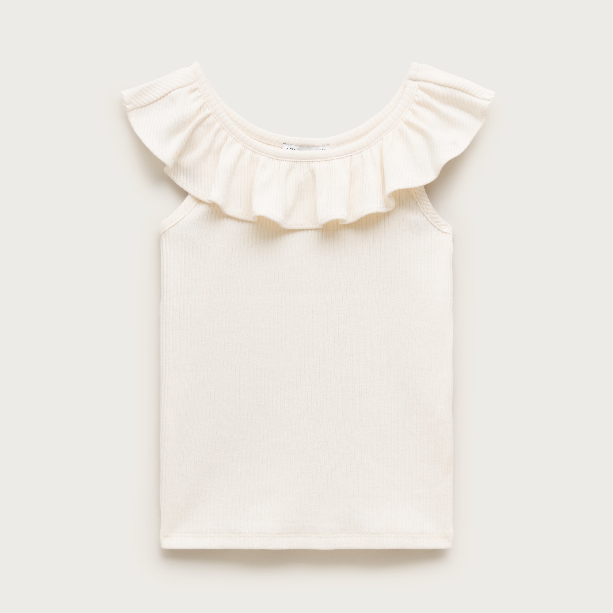 Girls' ruffle-shoulder tank top in vintage rib