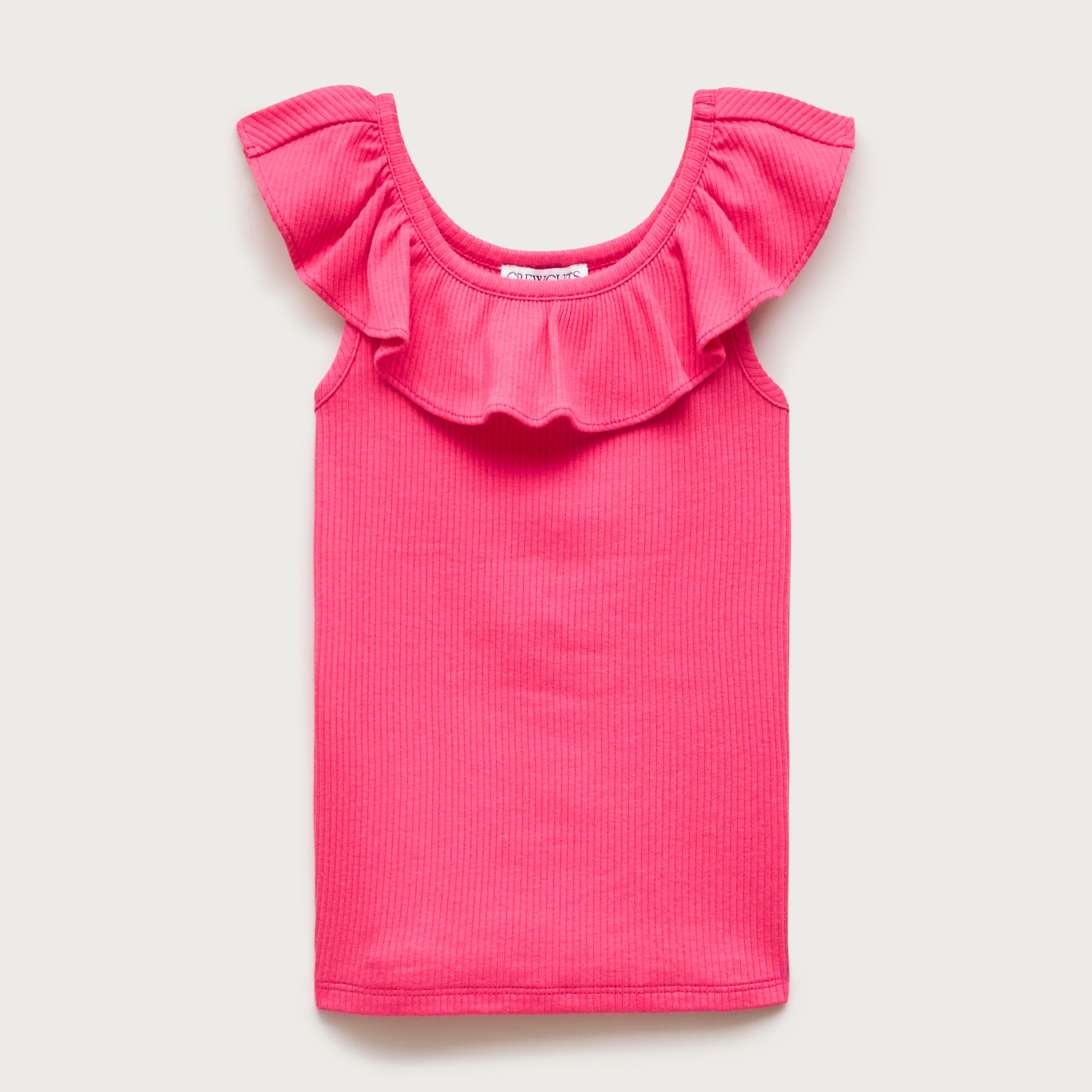 Girls' ruffle-shoulder tank top in vintage rib