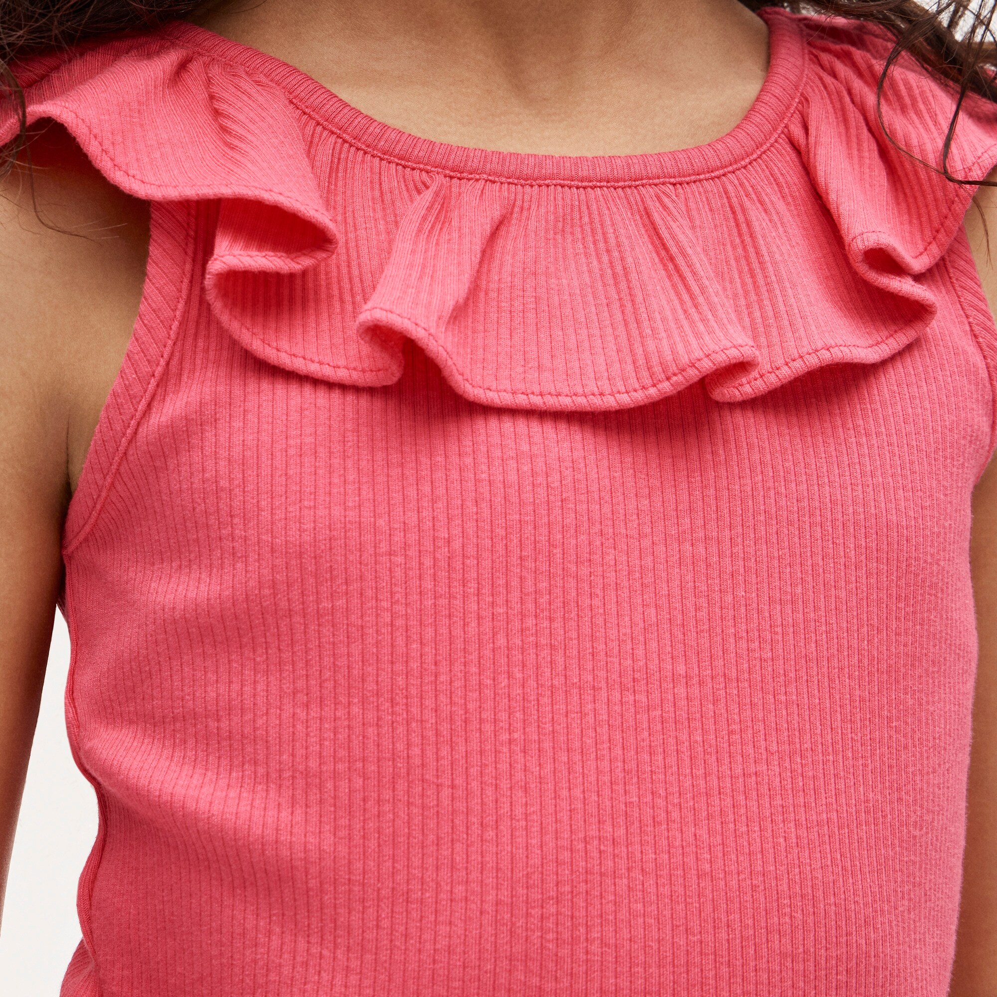 Girls' ruffle-shoulder tank top in vintage rib