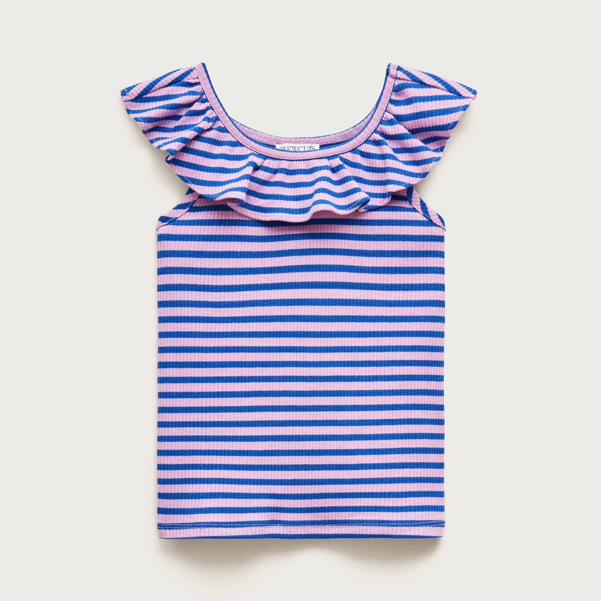 Girls' ruffle-shoulder tank top in vintage rib