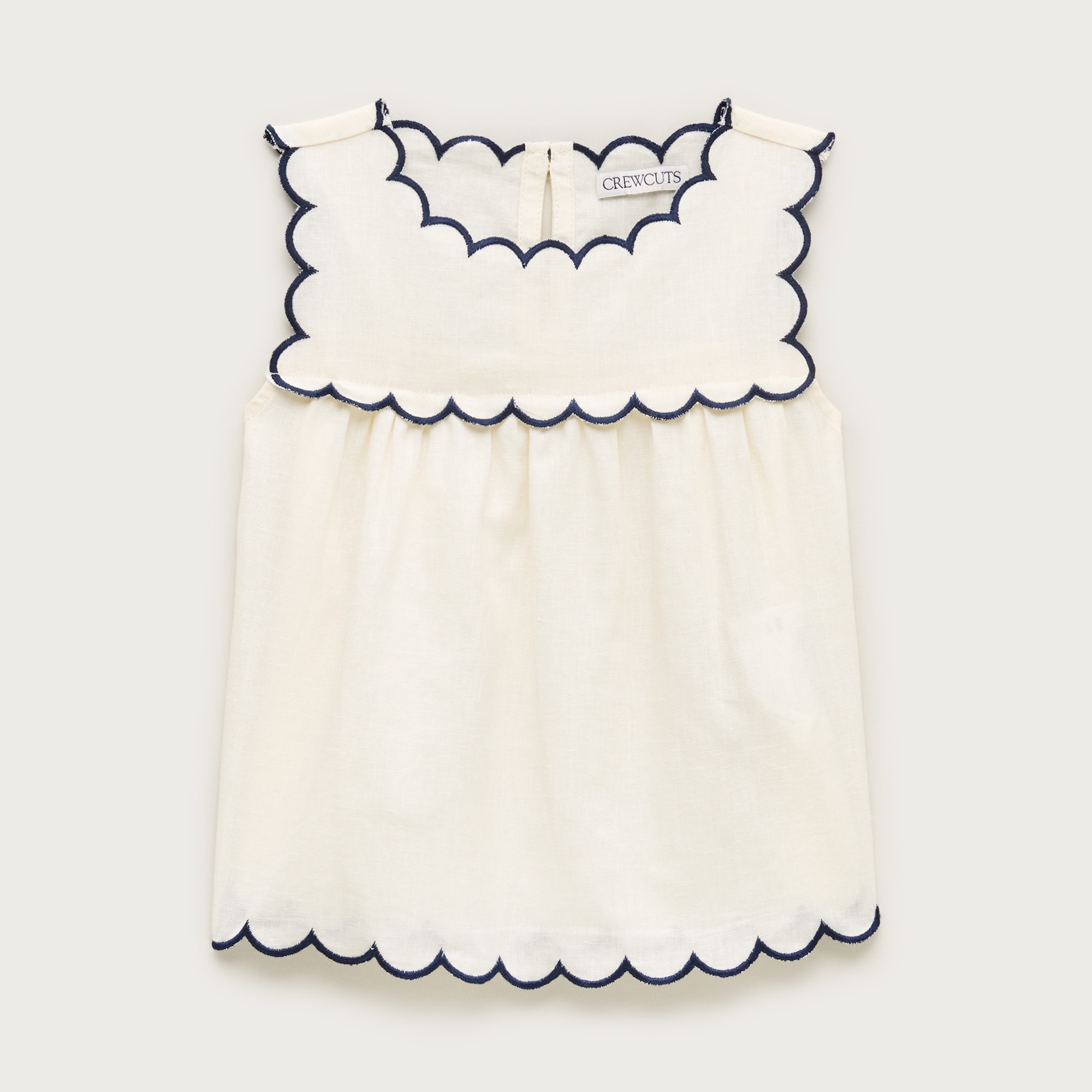 Girls' scallop-trim top in linen blend
