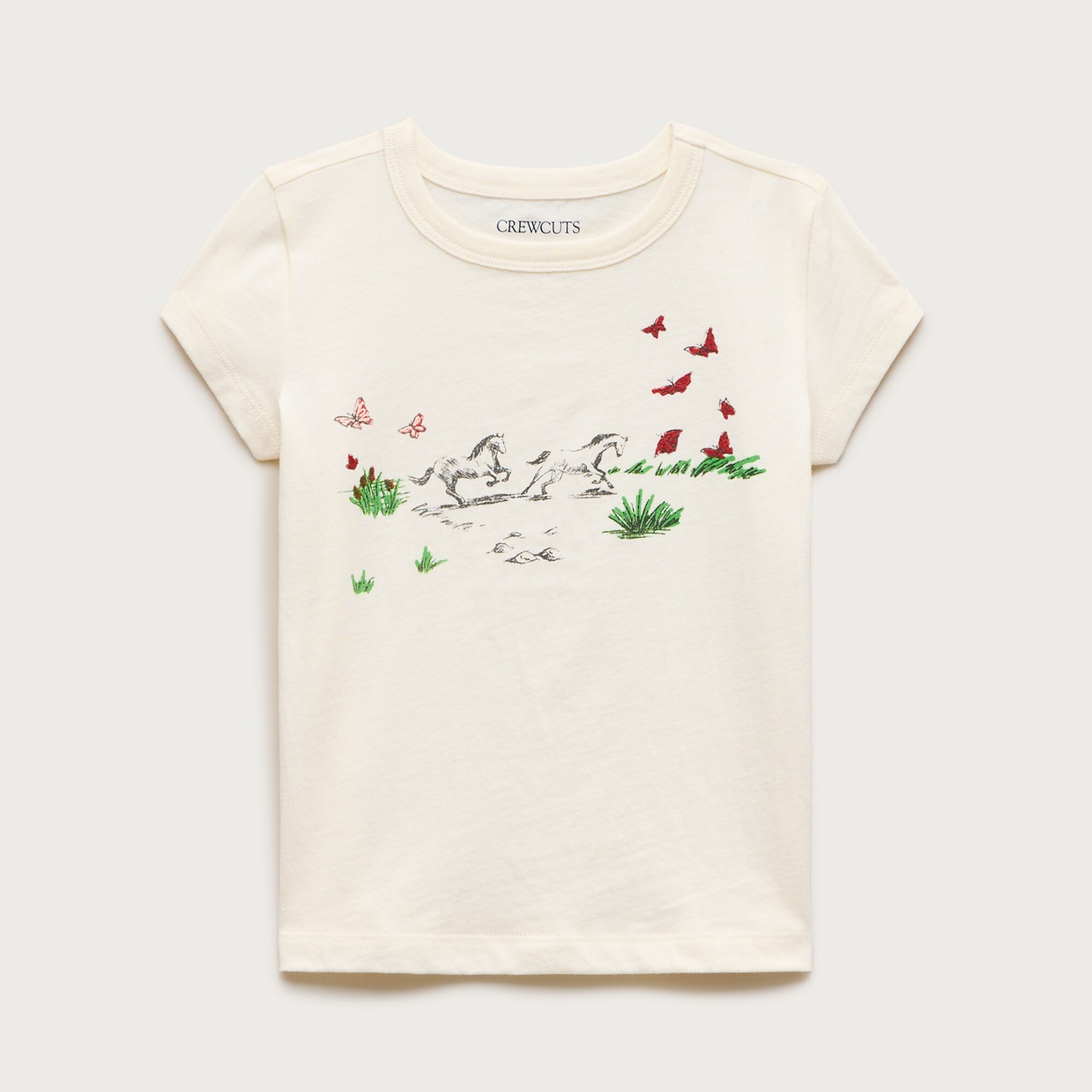 Girls' short-sleeve wild horses graphic T-shirt with glitter