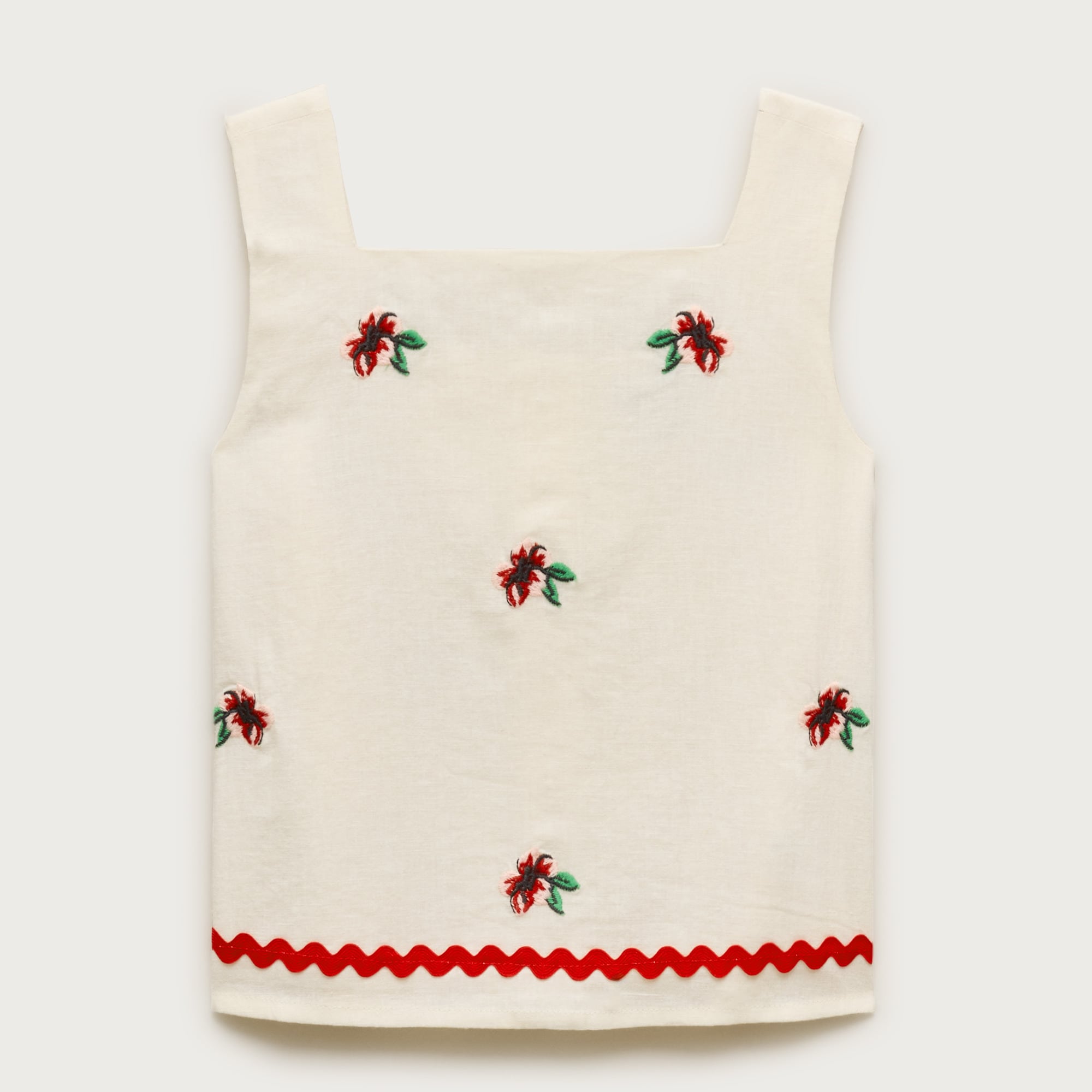 Girls' embroidered floral top in linen blend