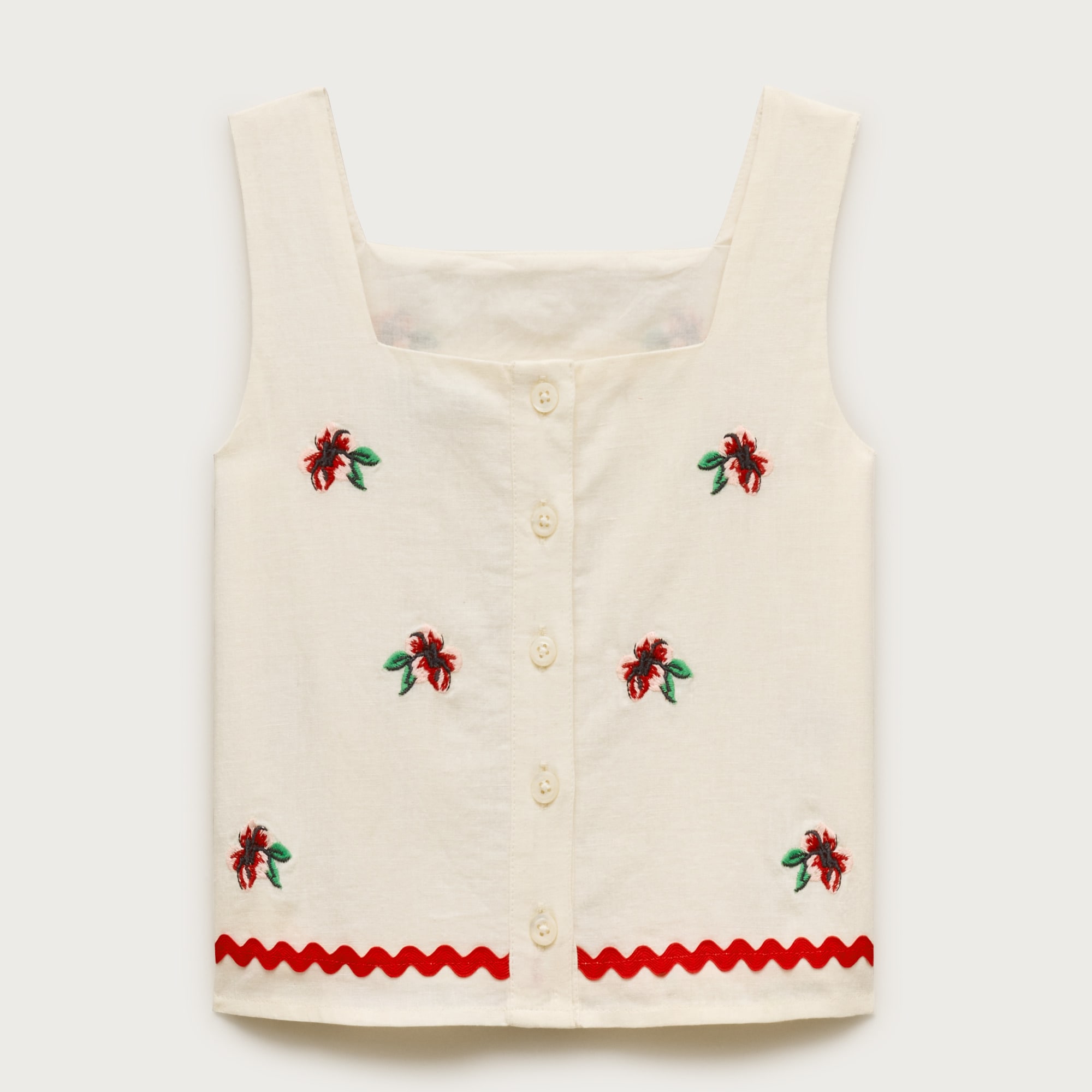 Girls' embroidered floral top in linen blend