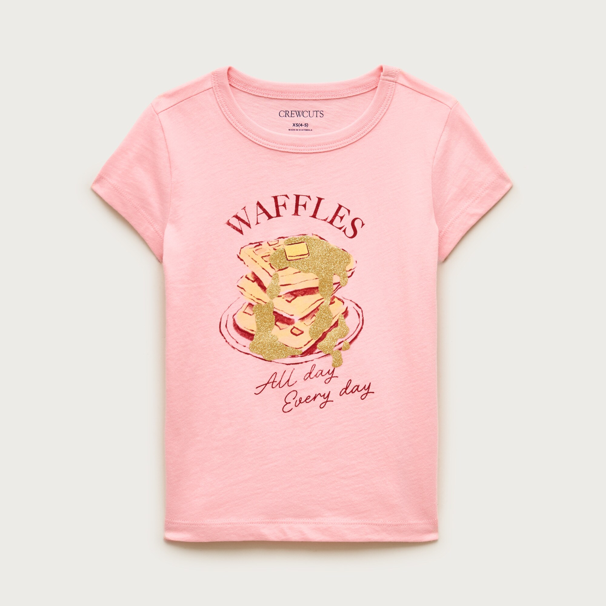 Girls' short-sleeve waffles graphic T-shirt with glitter