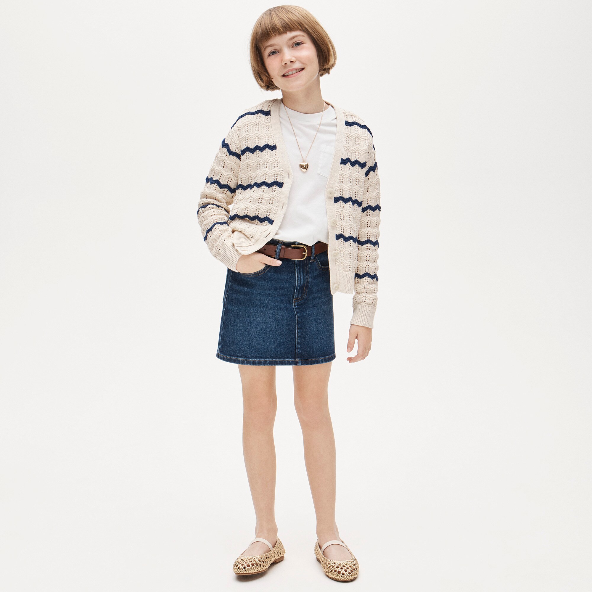 Girls' squiggle cotton cardigan in stripe