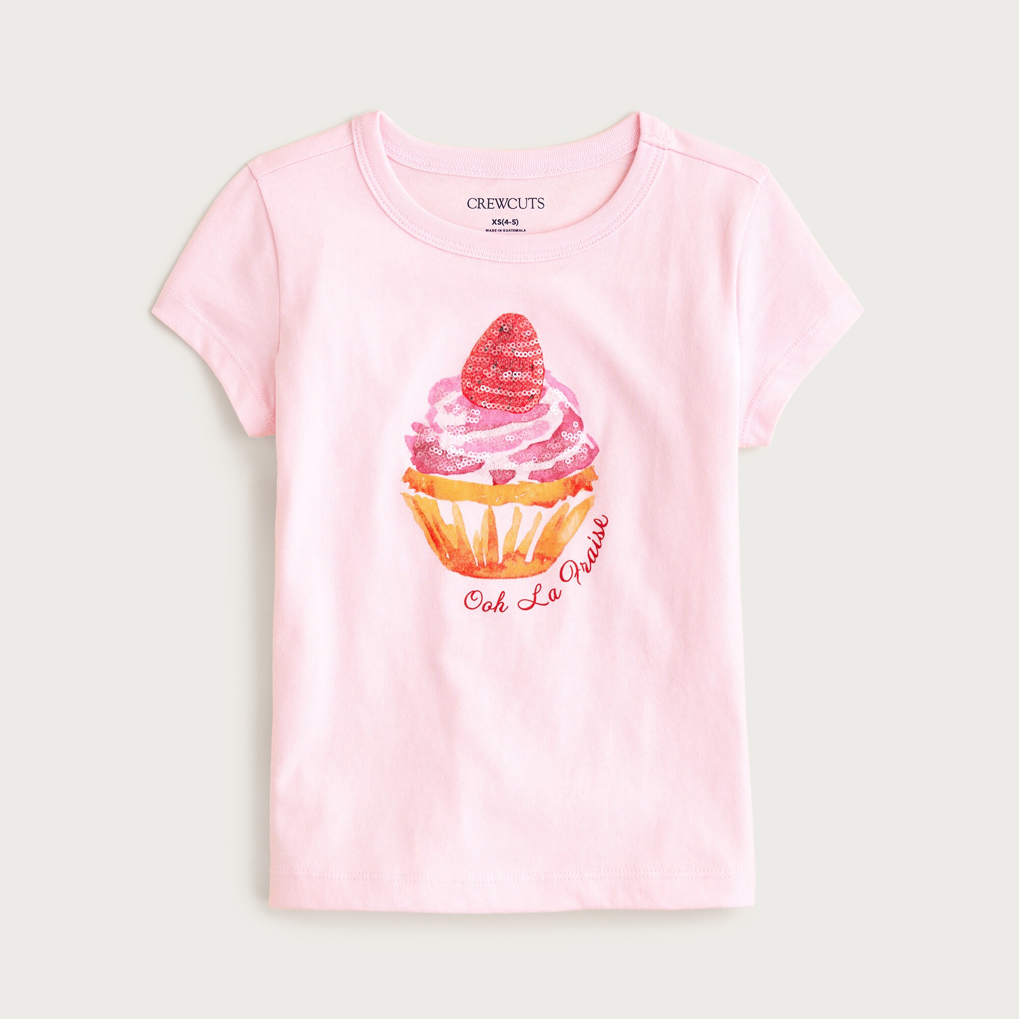 Girls' short-sleeve cupcake graphic T-shirt with sequins