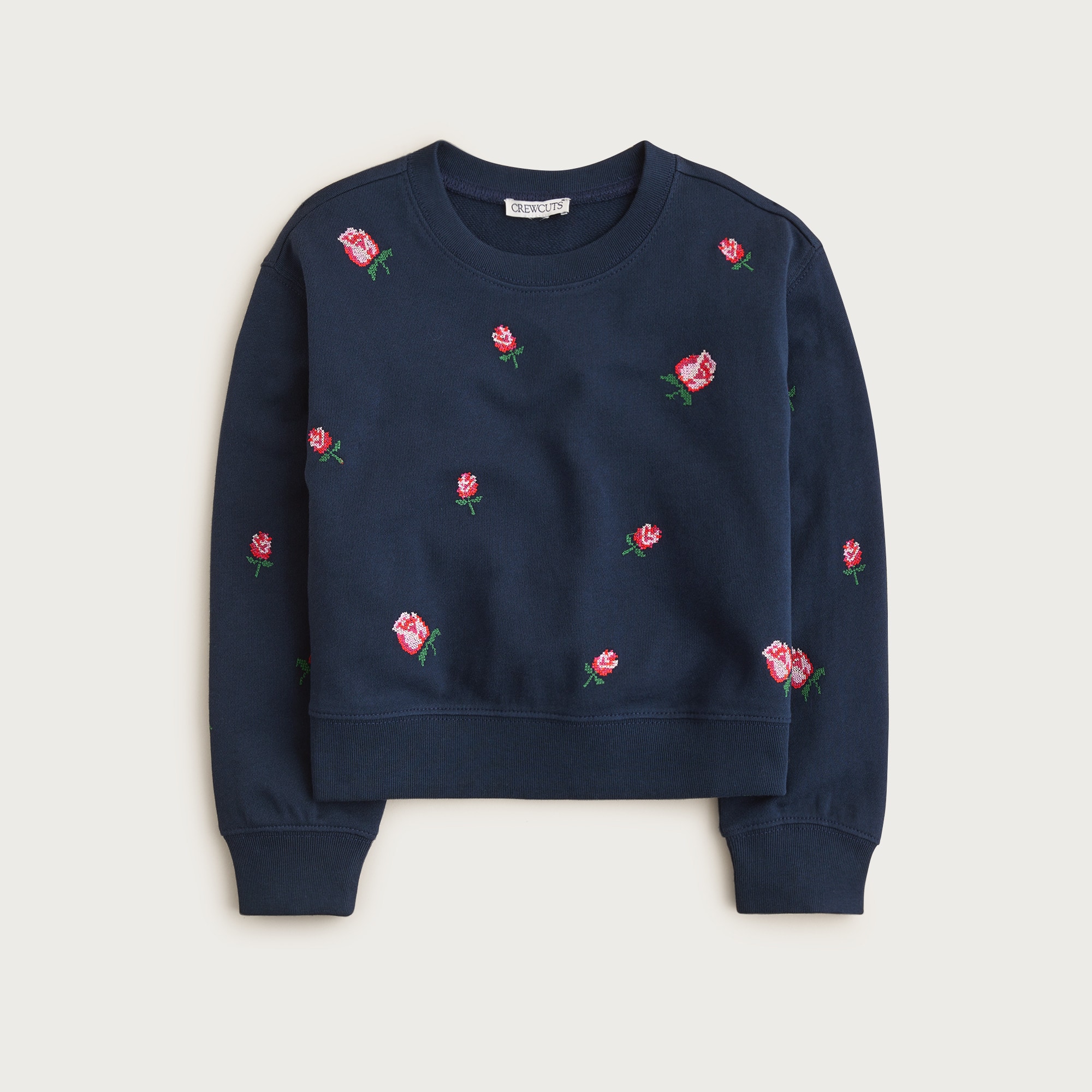 Girls' embroidered rosette crewneck sweatshirt