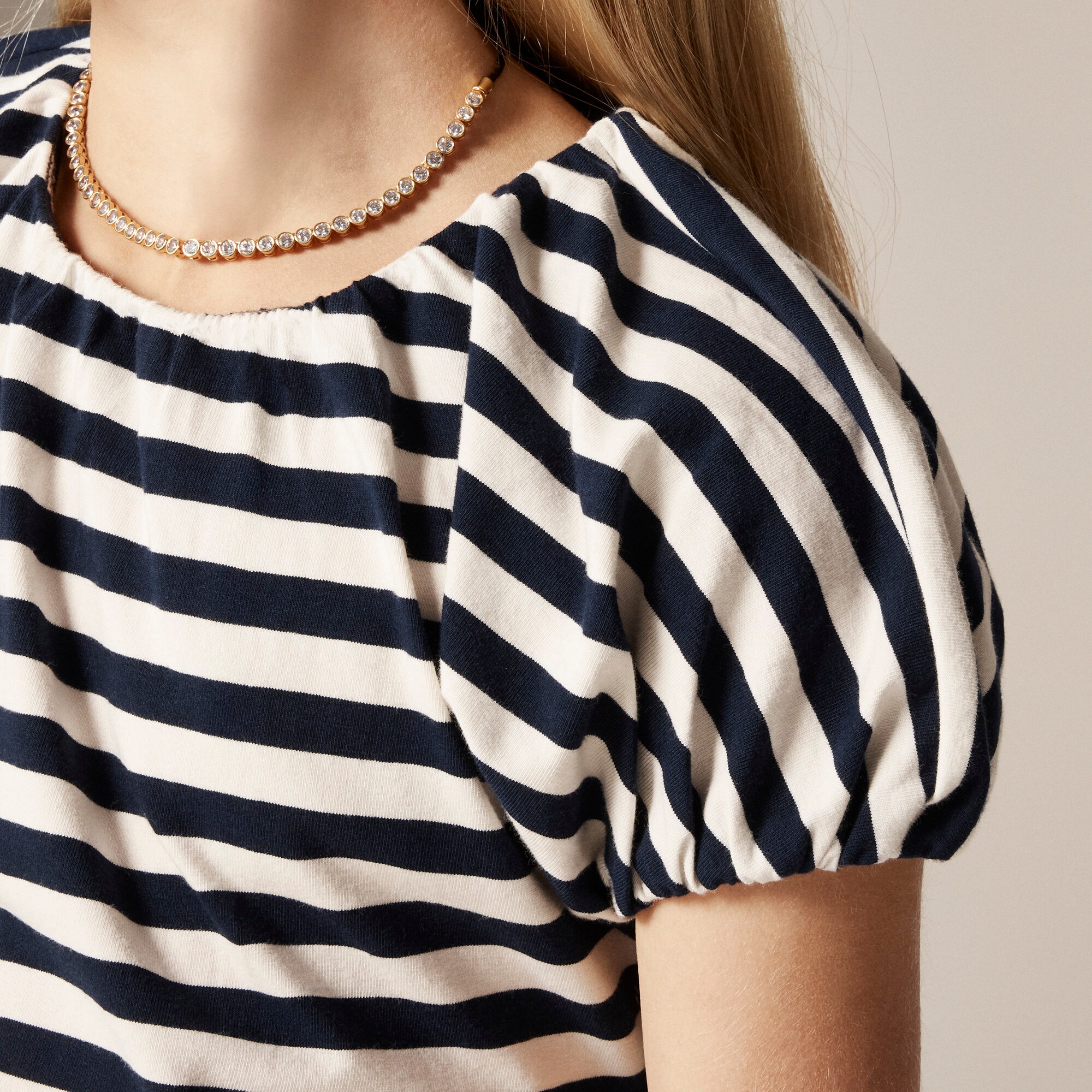 Girls' bubble-sleeve mixy dress in stripe