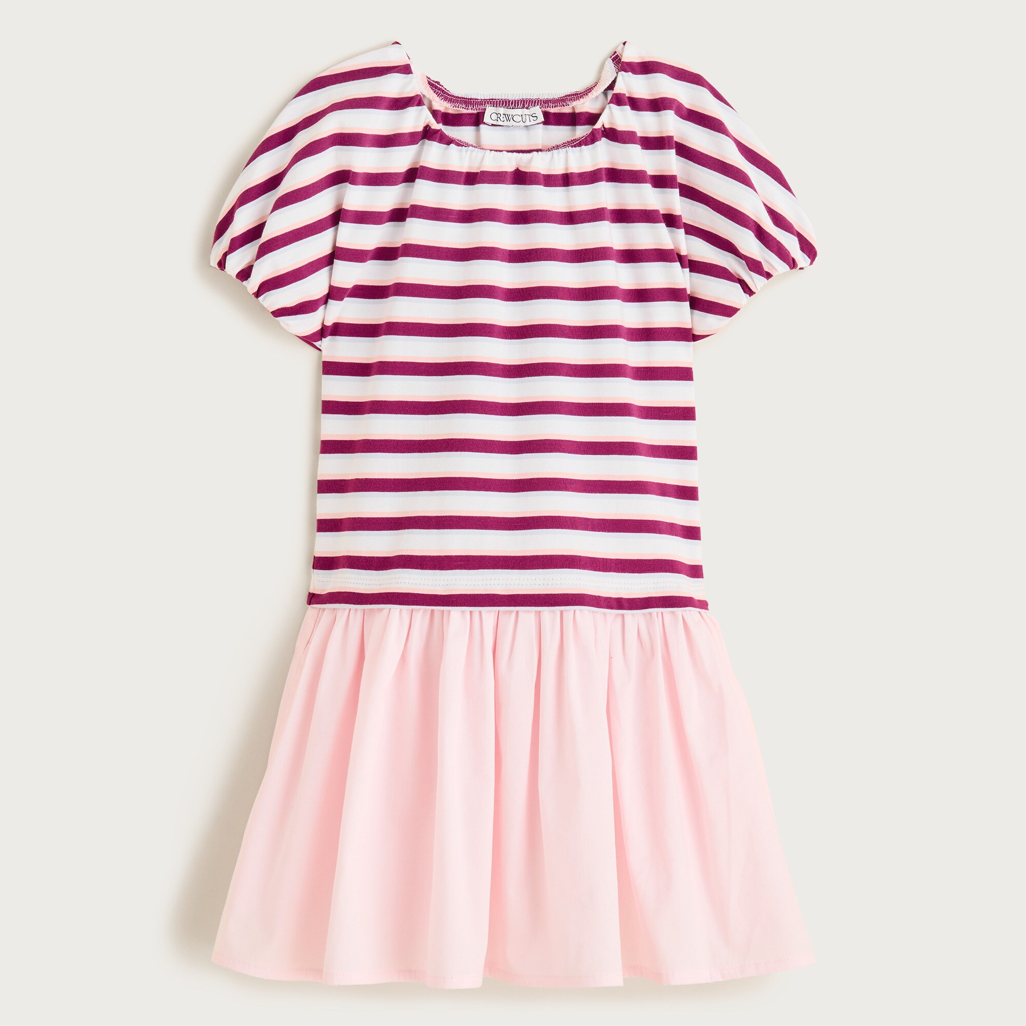 Girls' bubble-sleeve mixy dress in stripe
