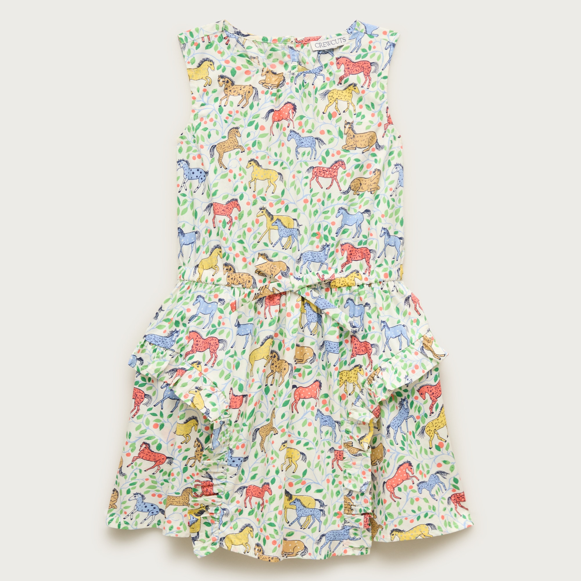 Girls' ruffle-skirt dress in wild horses print