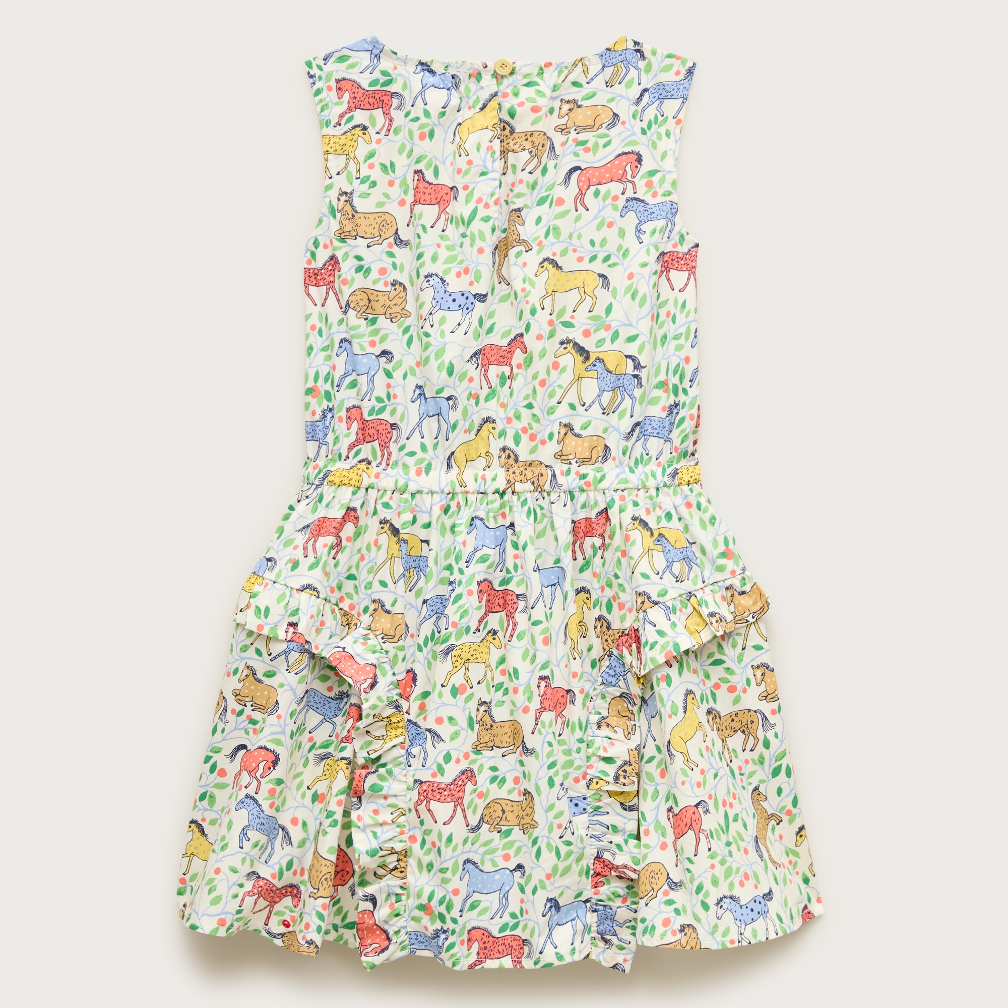 Girls' ruffle-skirt dress in wild horses print