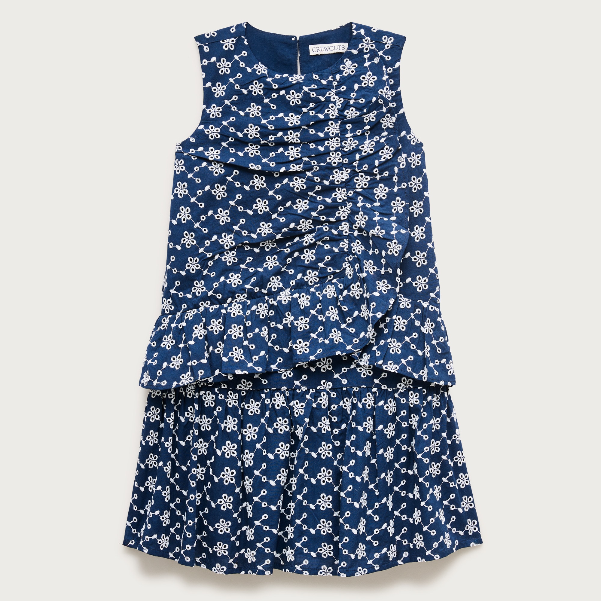Girls' side-ruffle dress in eyelet