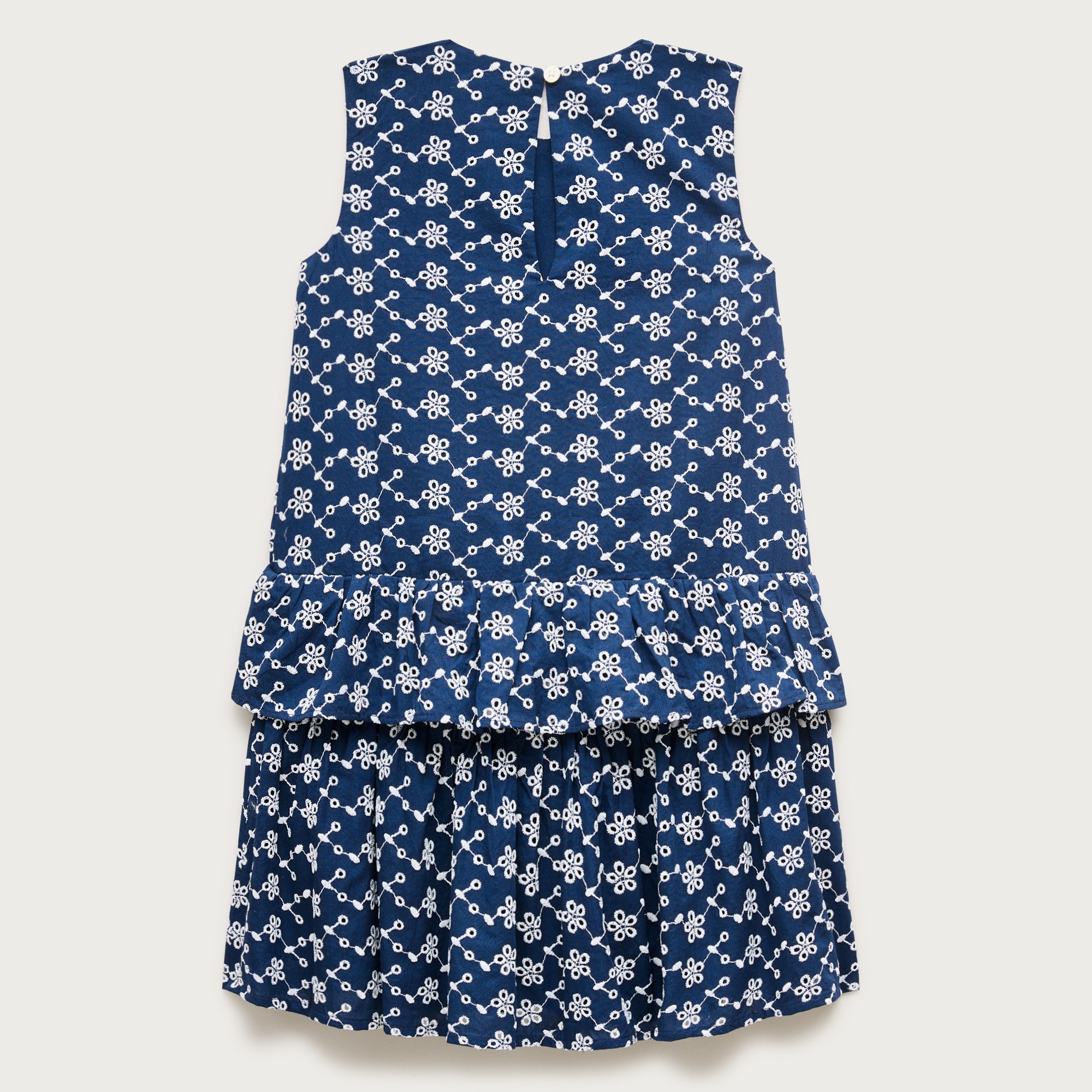 Girls' side-ruffle dress in eyelet