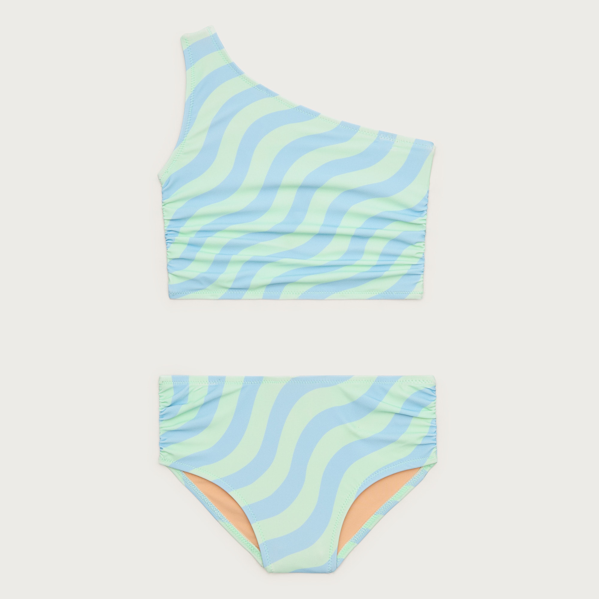 Girls' ruched one-shoulder two-piece swimsuit