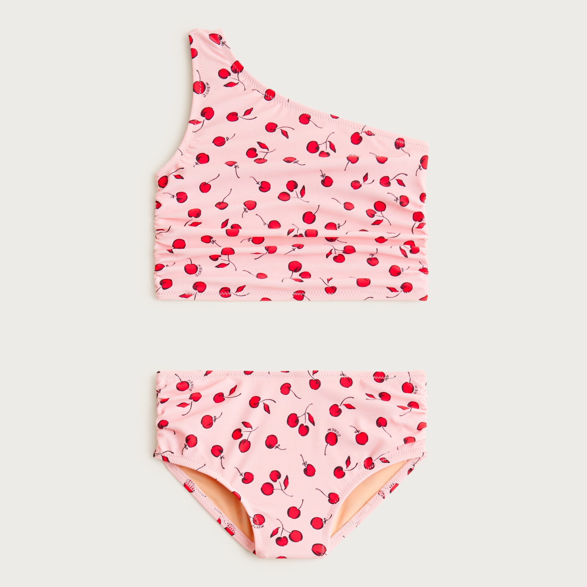 Girls' ruched one-shoulder two-piece swimsuit