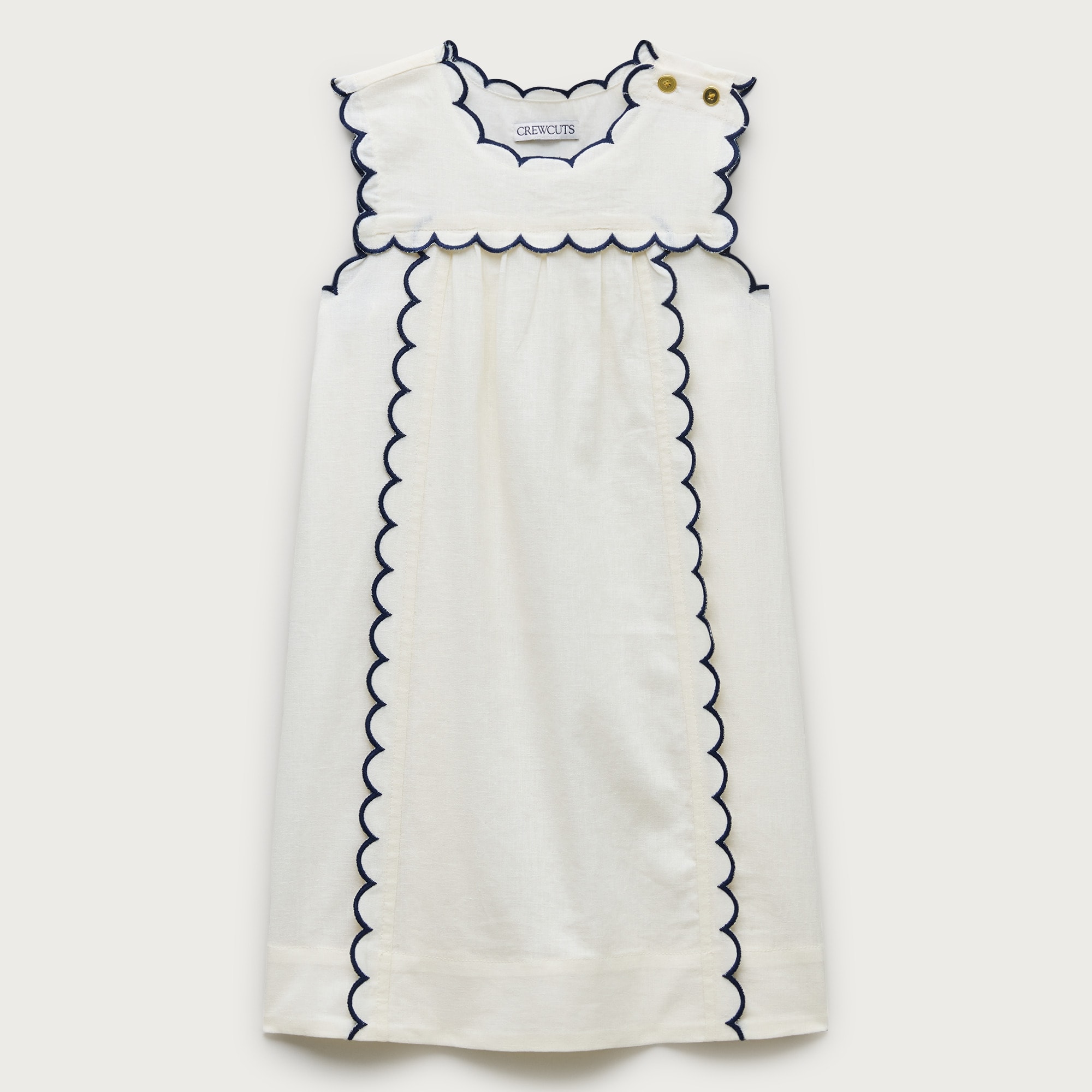 Girls' scallop-trim dress in linen blend