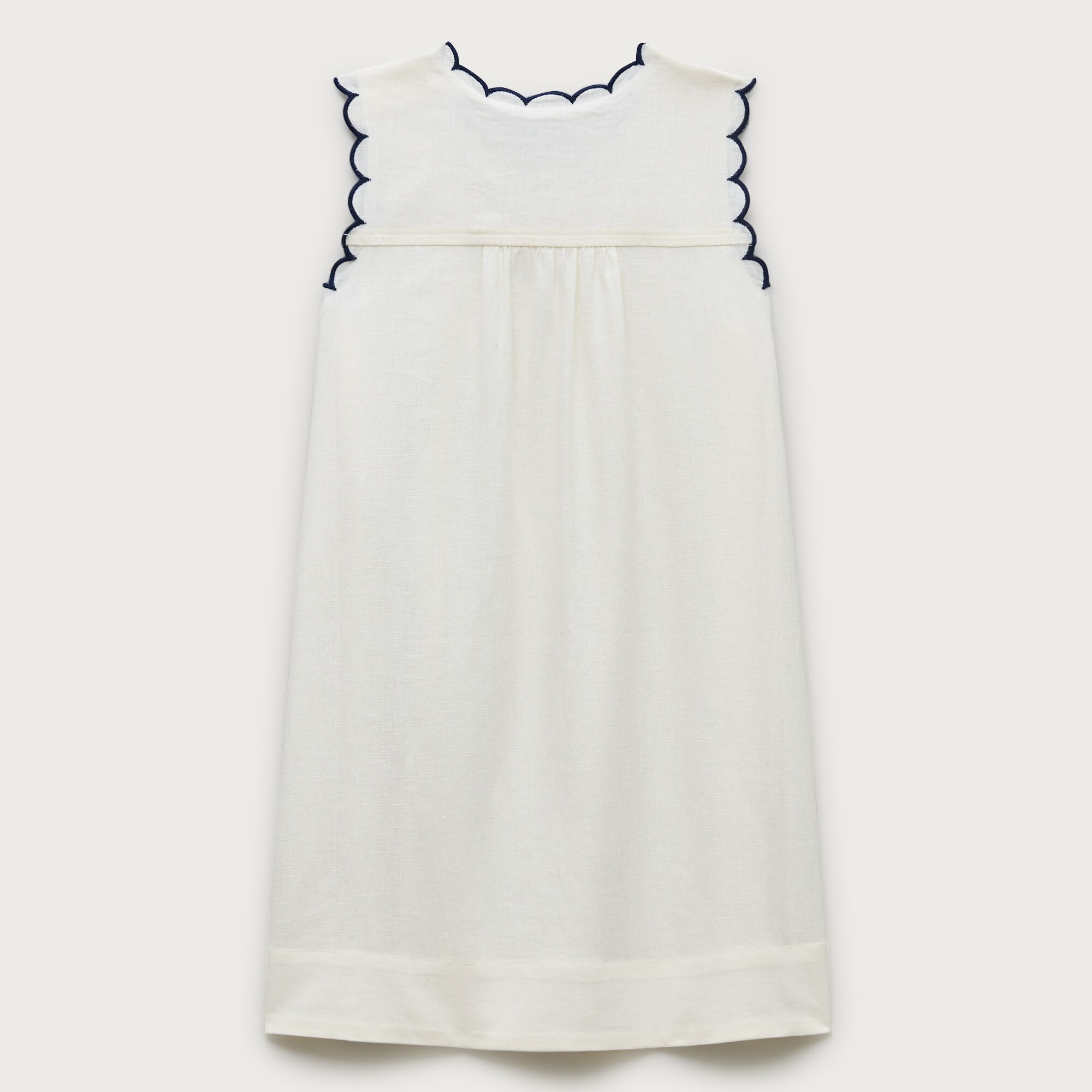 Girls' scallop-trim dress in linen blend