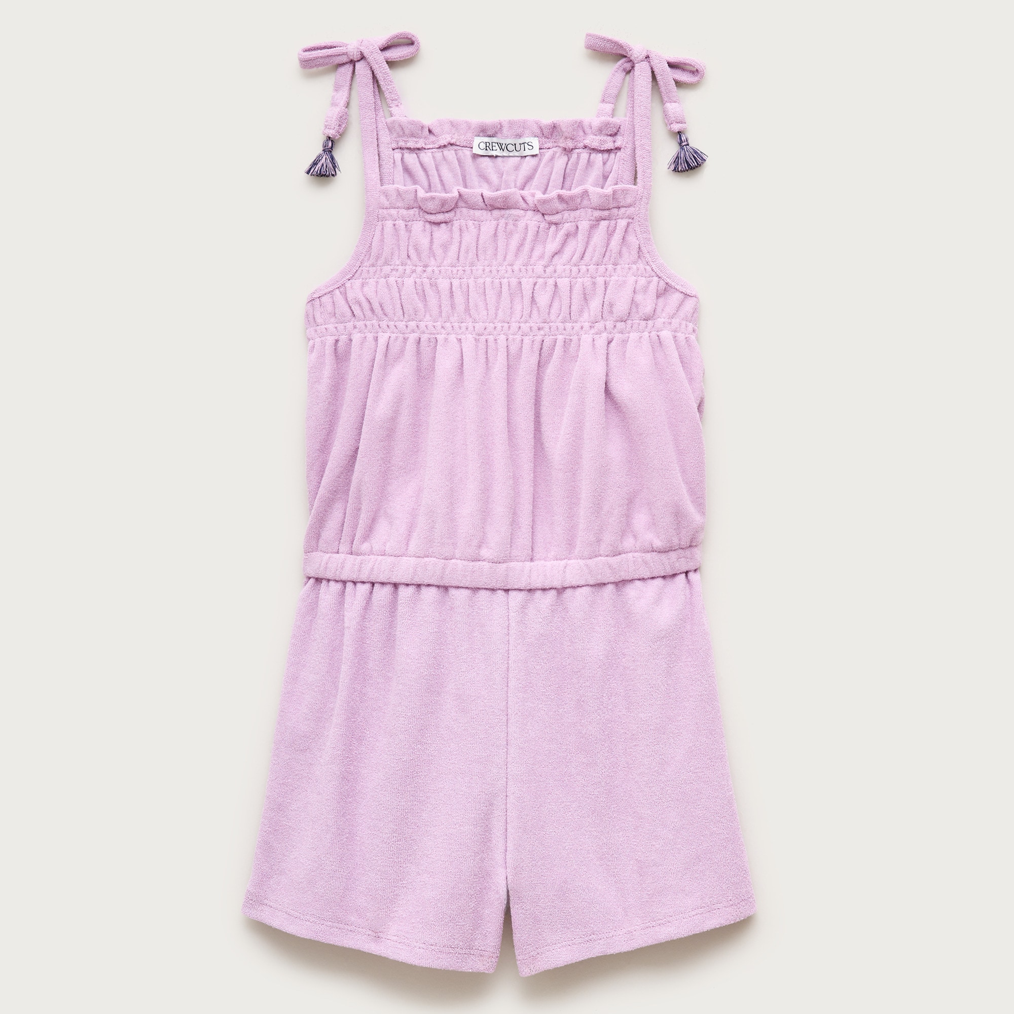 Girls' smocked romper in towel terry