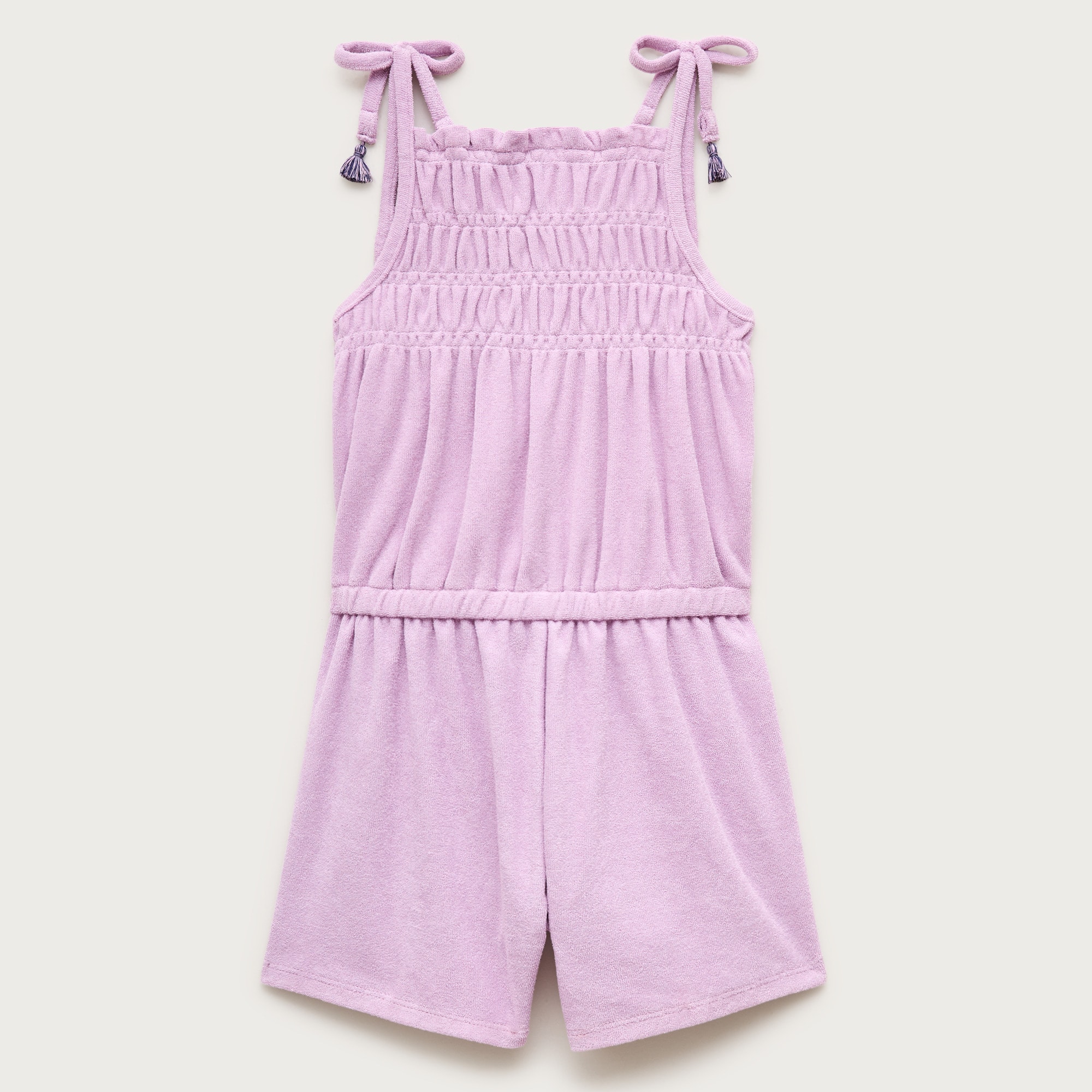 Girls' smocked romper in towel terry