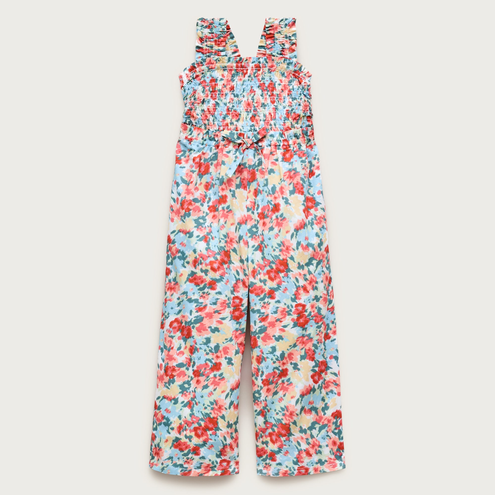 Girls' smocked jumpsuit in painted floral