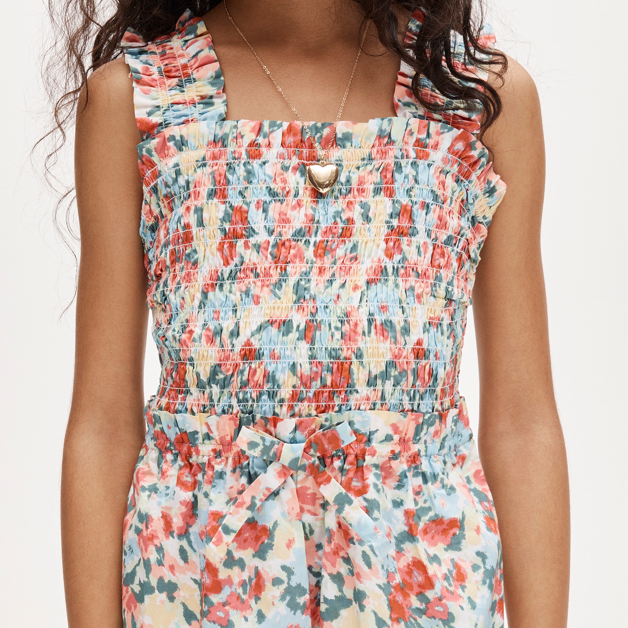 Girls' smocked jumpsuit in painted floral