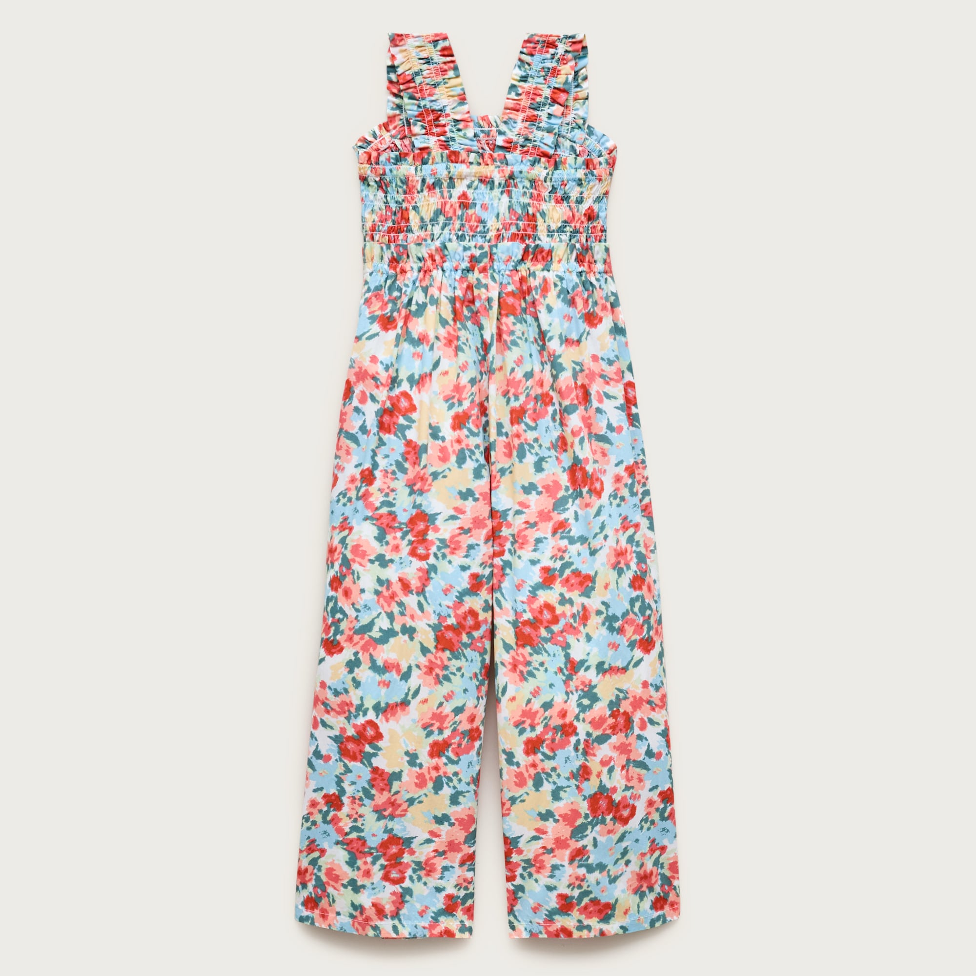 Girls' smocked jumpsuit in painted floral