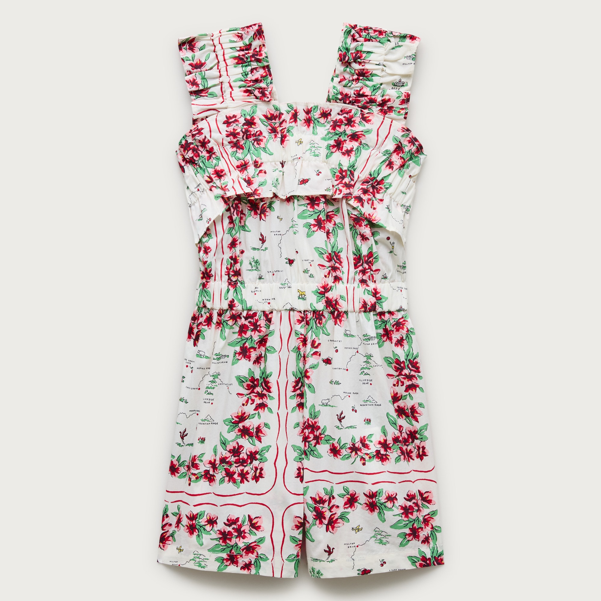 Girls' ruffle-trim romper in map floral from J.Crew - $54.50 (39% off)