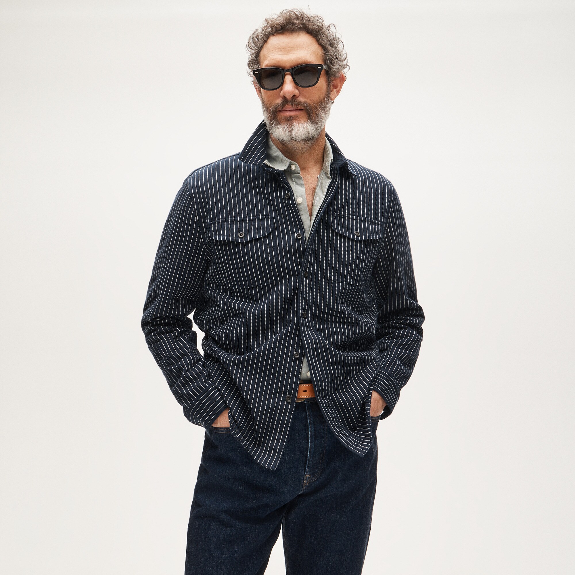 Herringbone striped workshirt in cotton