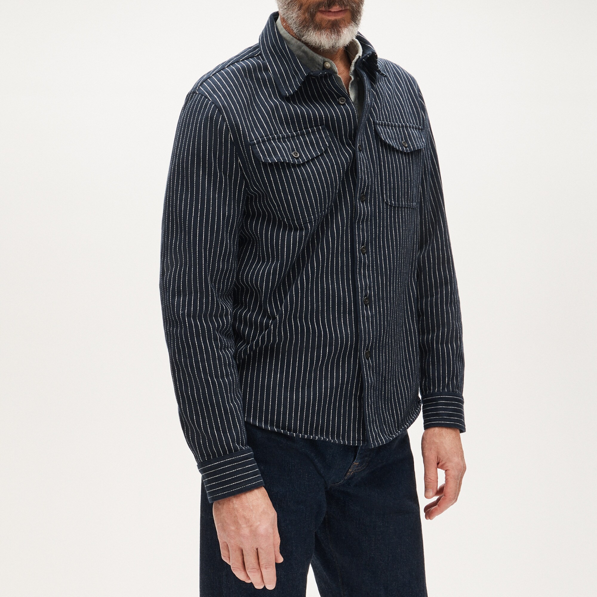 Herringbone striped workshirt in cotton
