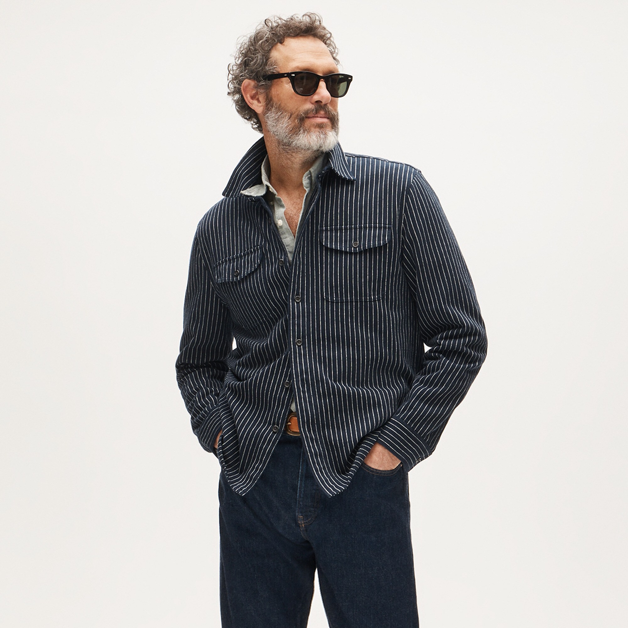 Herringbone striped workshirt in cotton