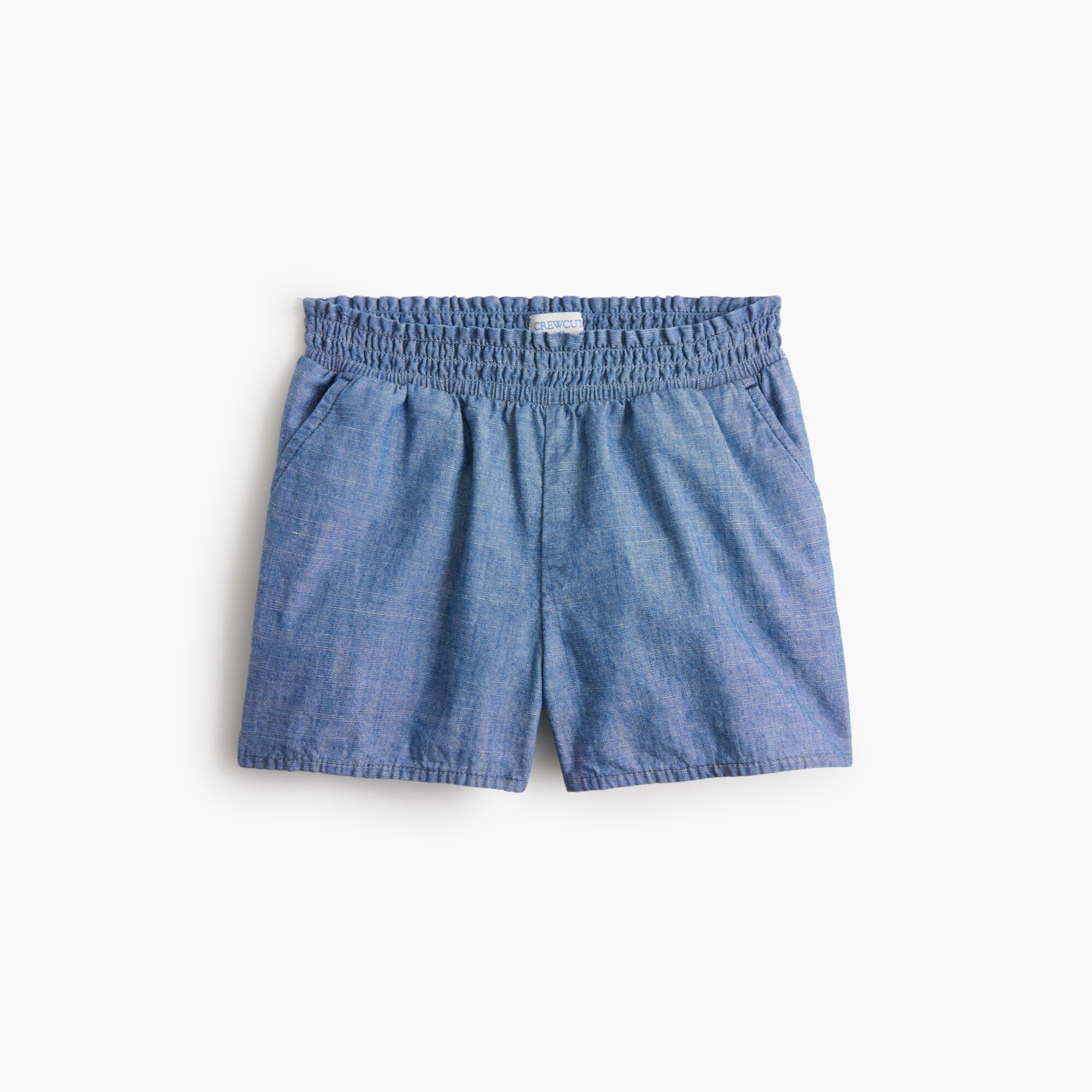 Girls' chambray smocked pull-on short
