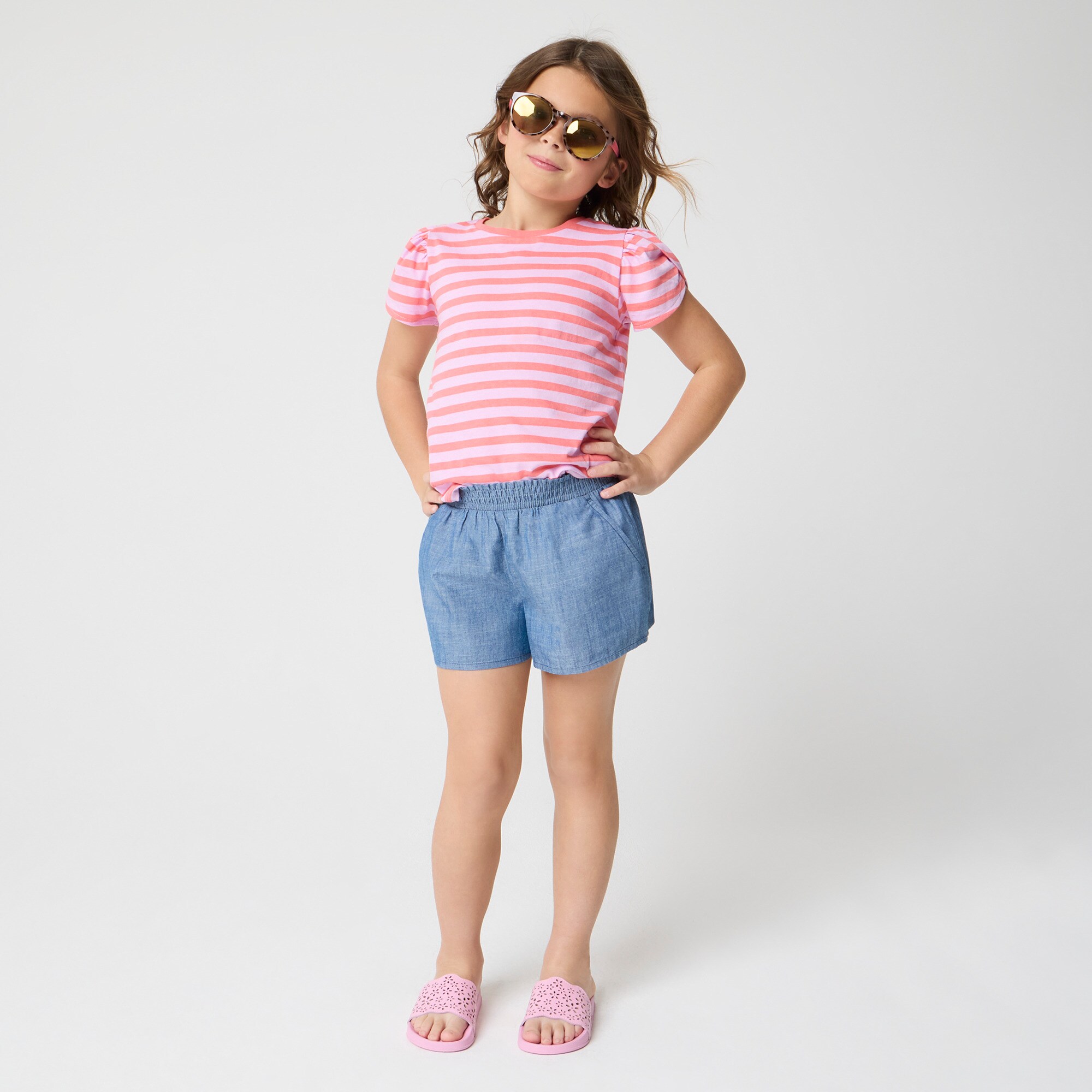 girls Girls' chambray smocked pull-on short