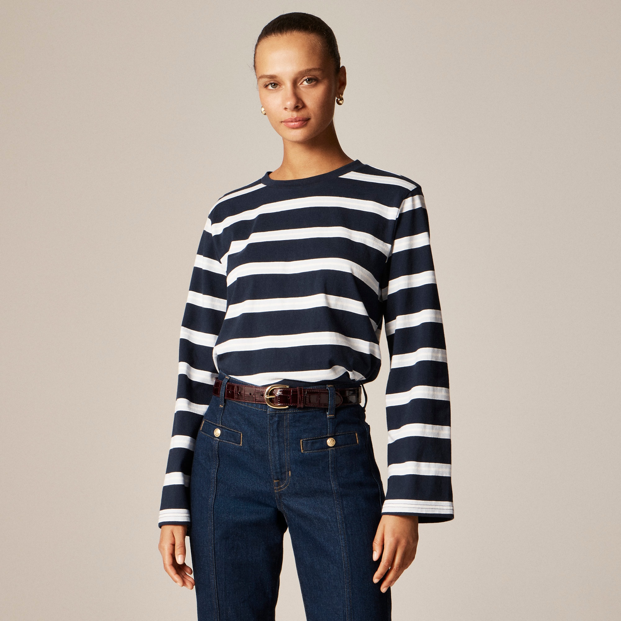 Boyfriend jersey relaxed long-sleeve T-shirt in stripe - image 2