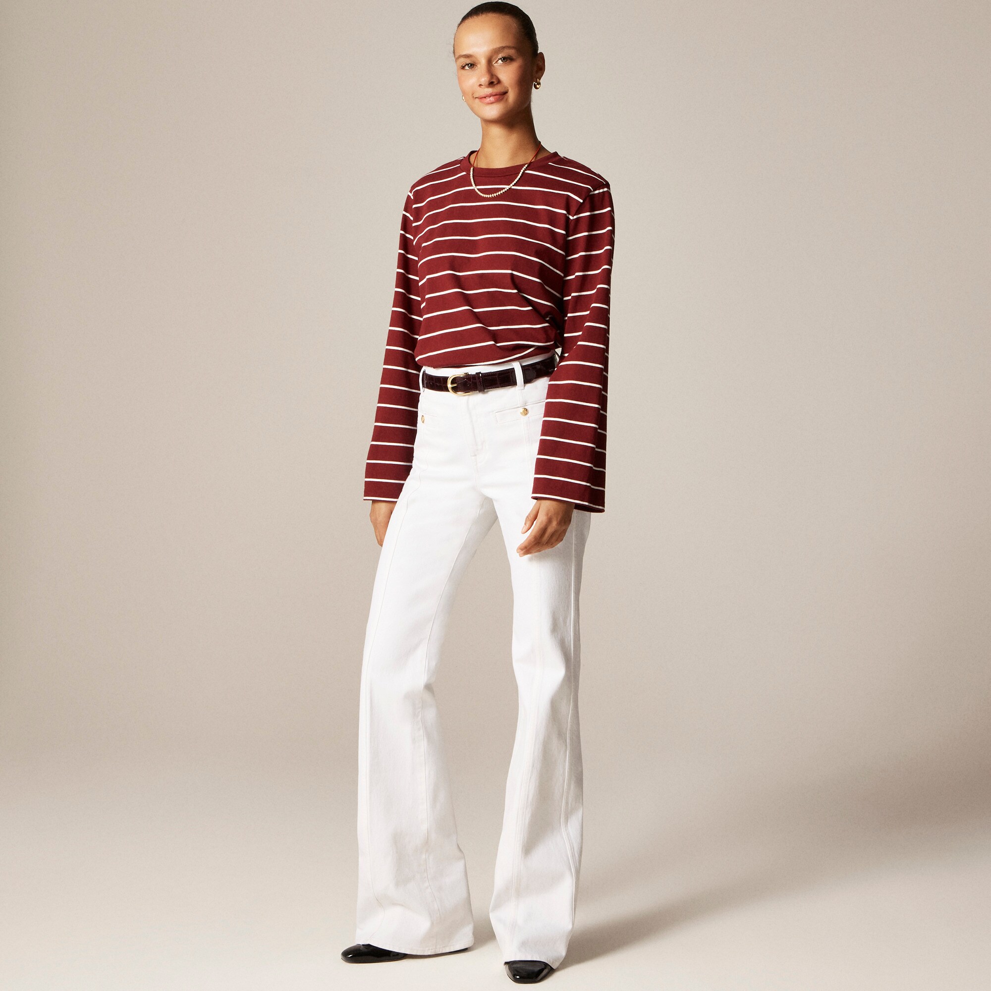 Boyfriend jersey relaxed long-sleeve T-shirt in stripe