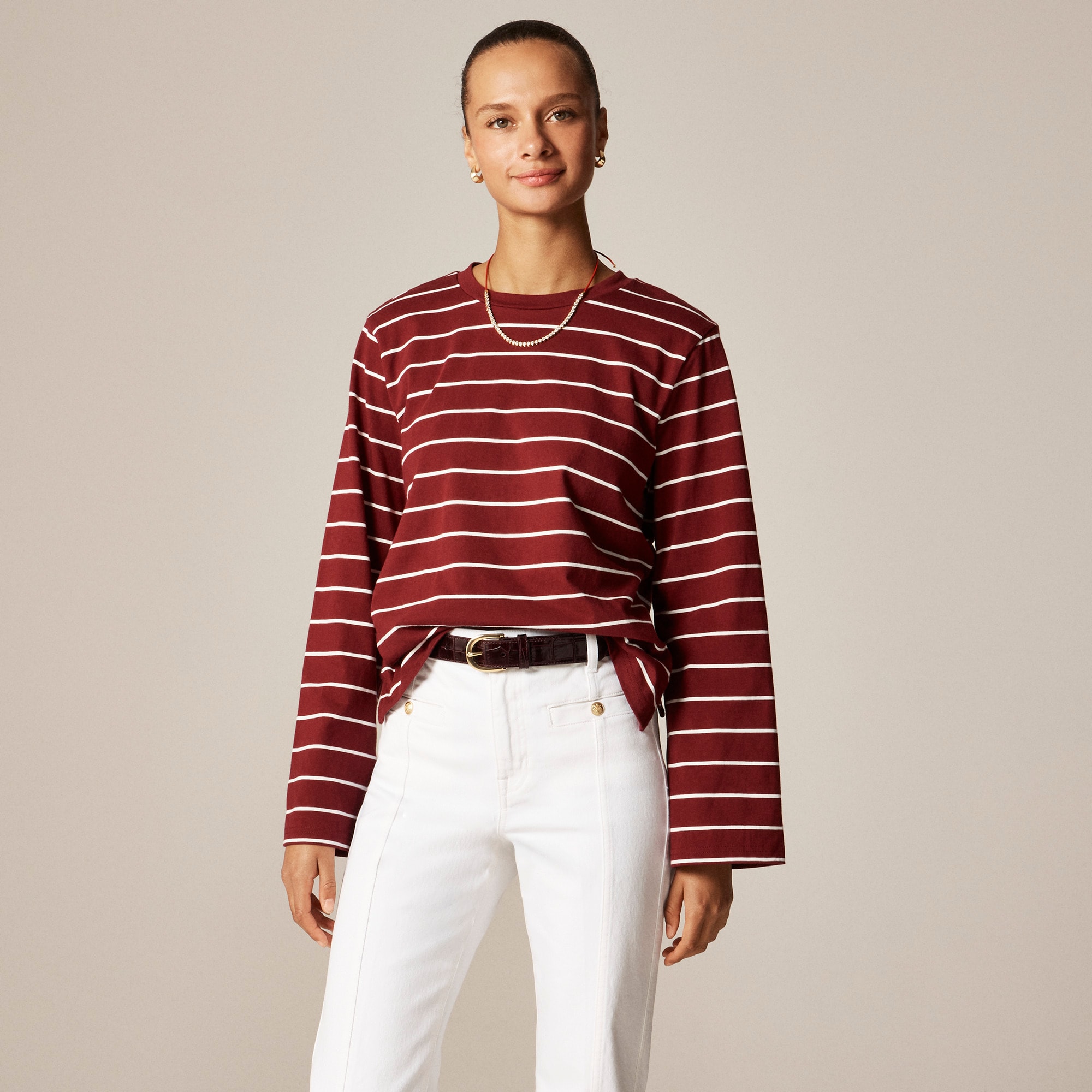 womens Boyfriend jersey relaxed long-sleeve T-shirt in stripe