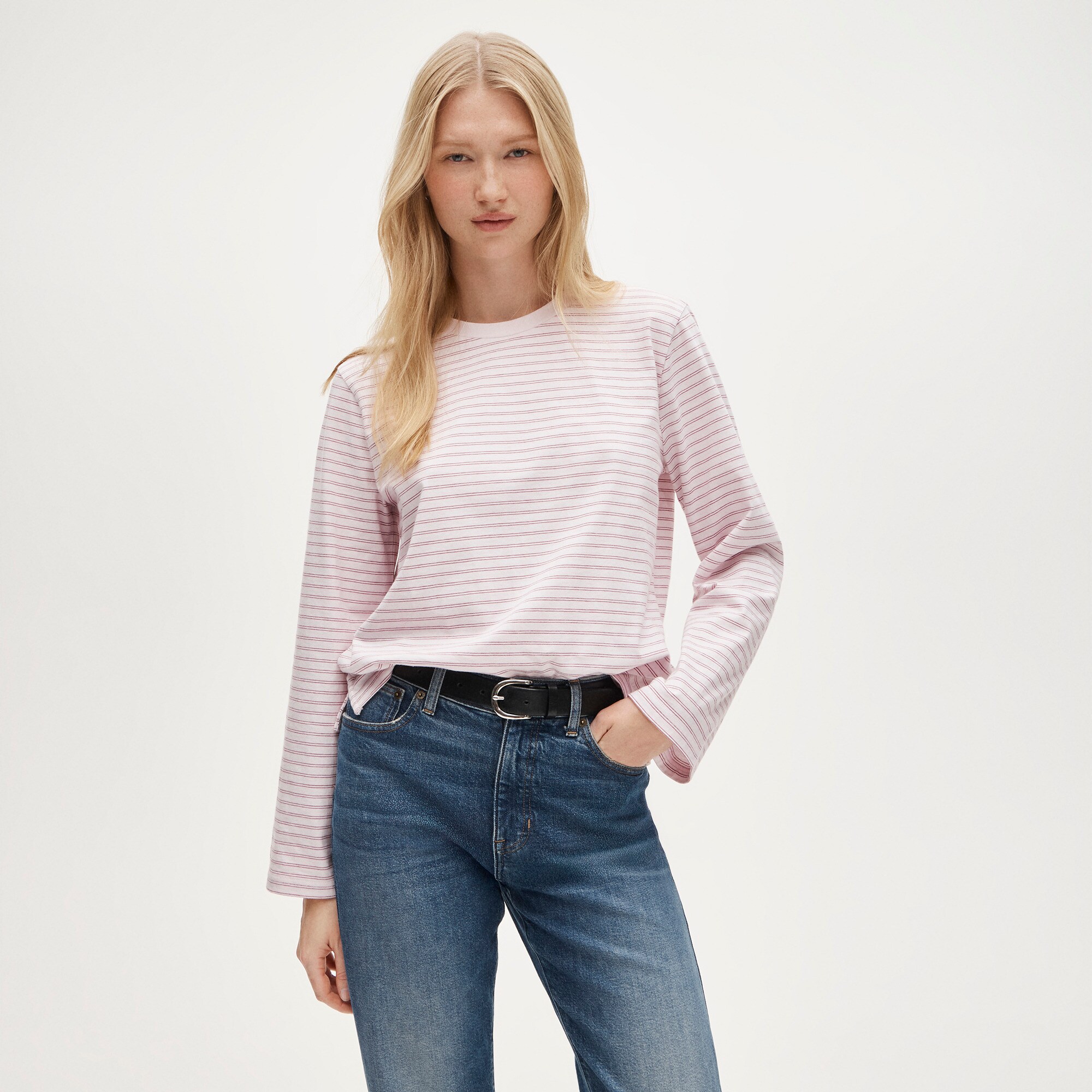 Boyfriend jersey relaxed long-sleeve T-shirt in stripe