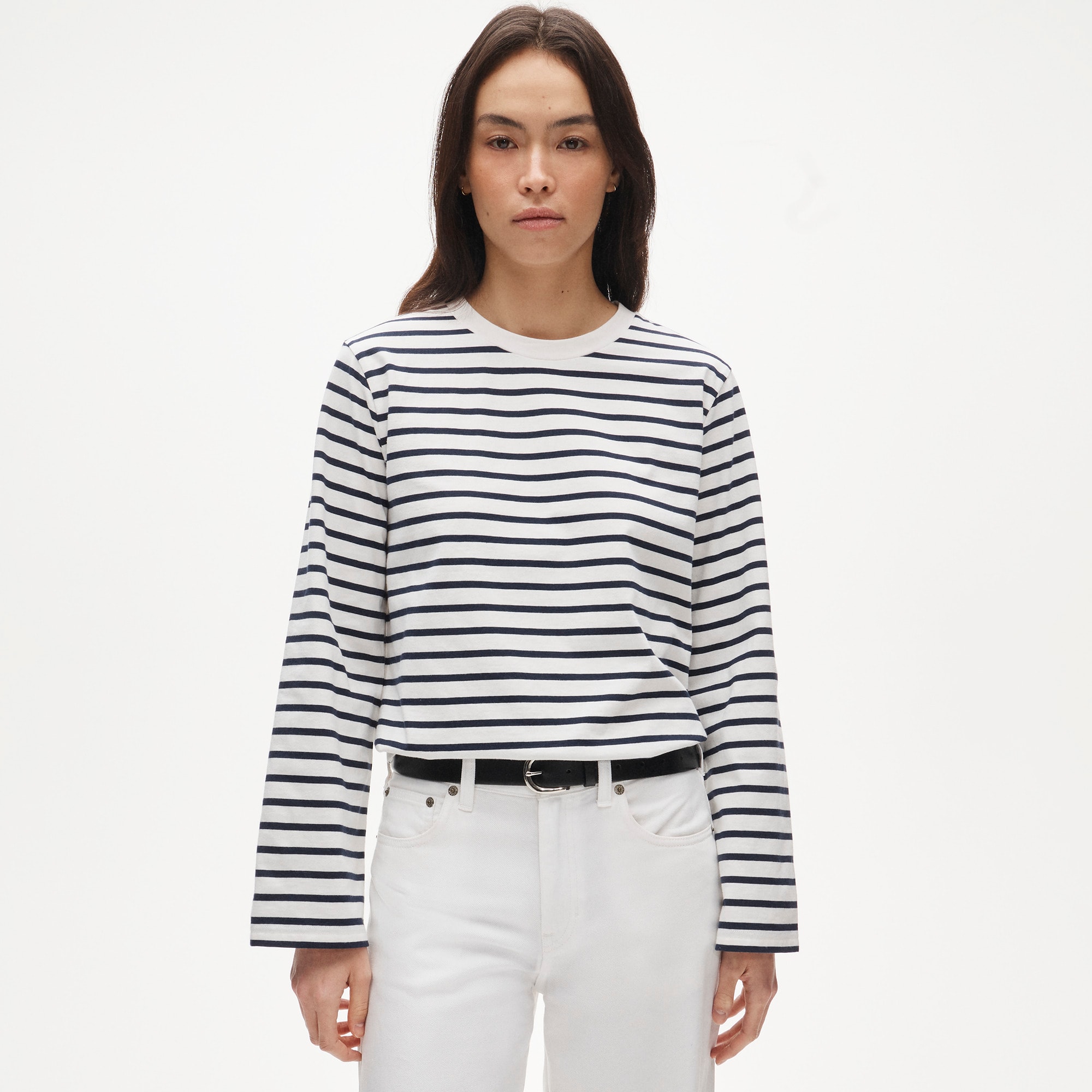 Boyfriend jersey relaxed long-sleeve T-shirt in stripe