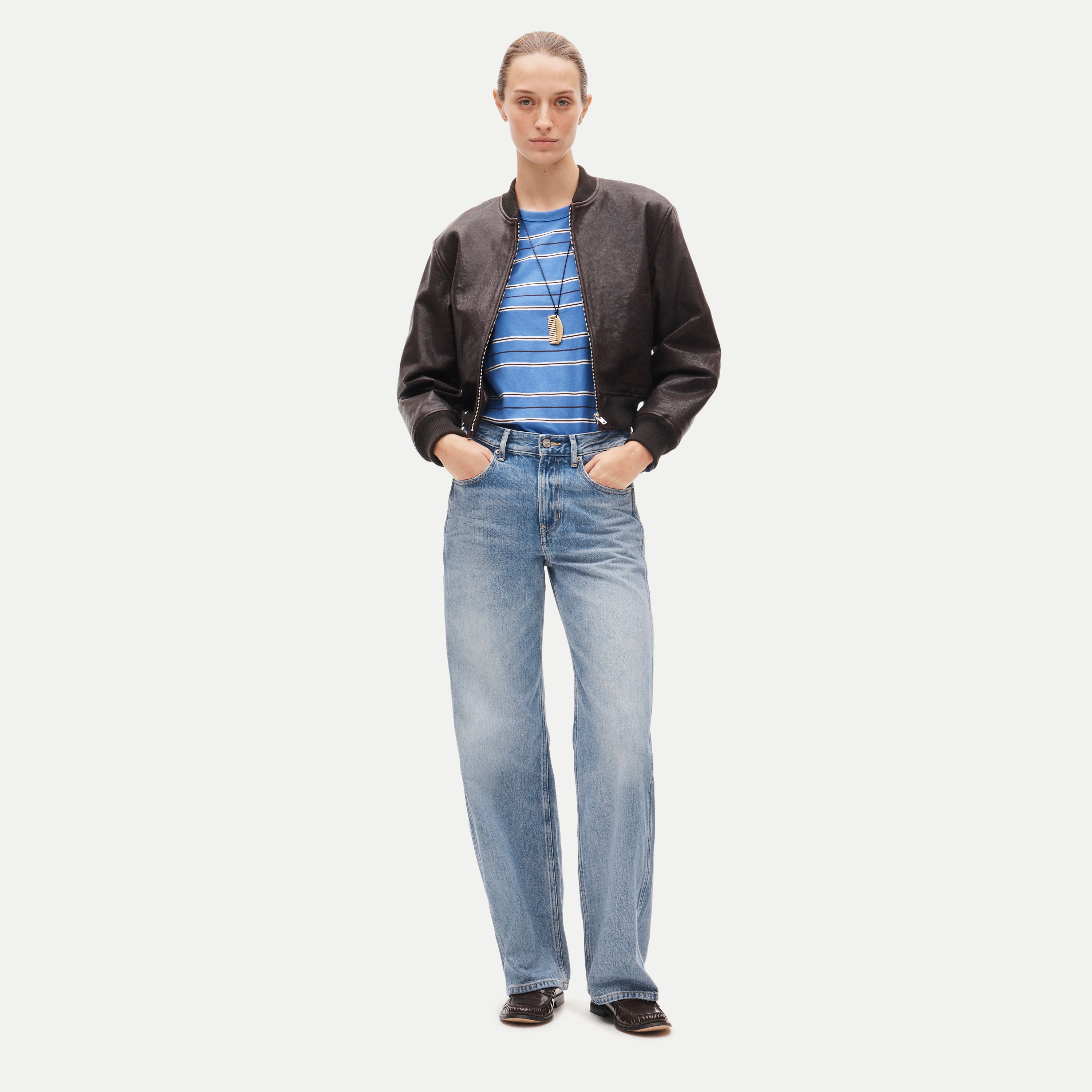 Boyfriend jersey relaxed long-sleeve T-shirt in stripe
